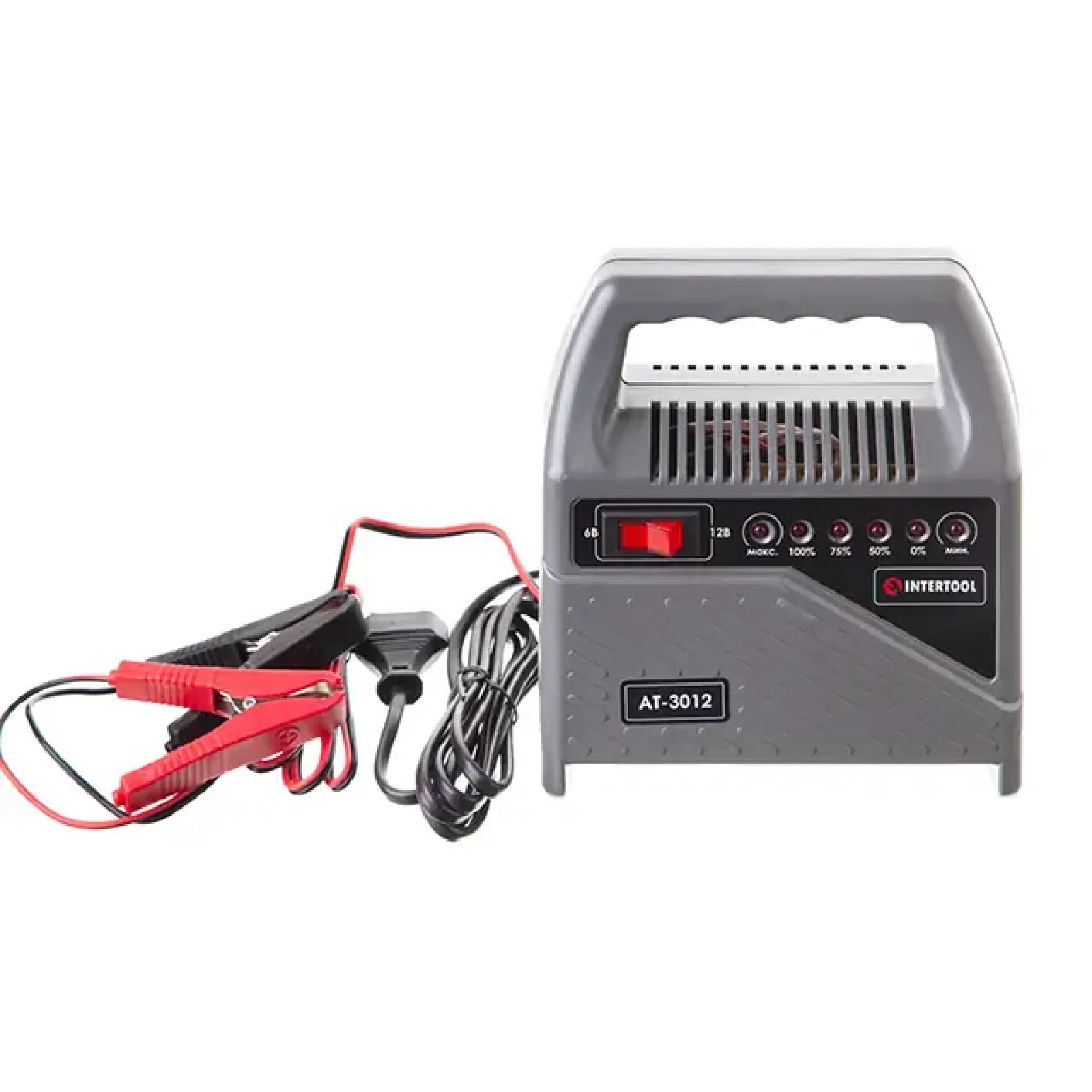 Пристрій зарядний для акумуляторів 6/12 В, 70 Вт, 10-60 Аг, світлодіодна індикація, з трансформатором INTERTOOL (AT-3012) UA