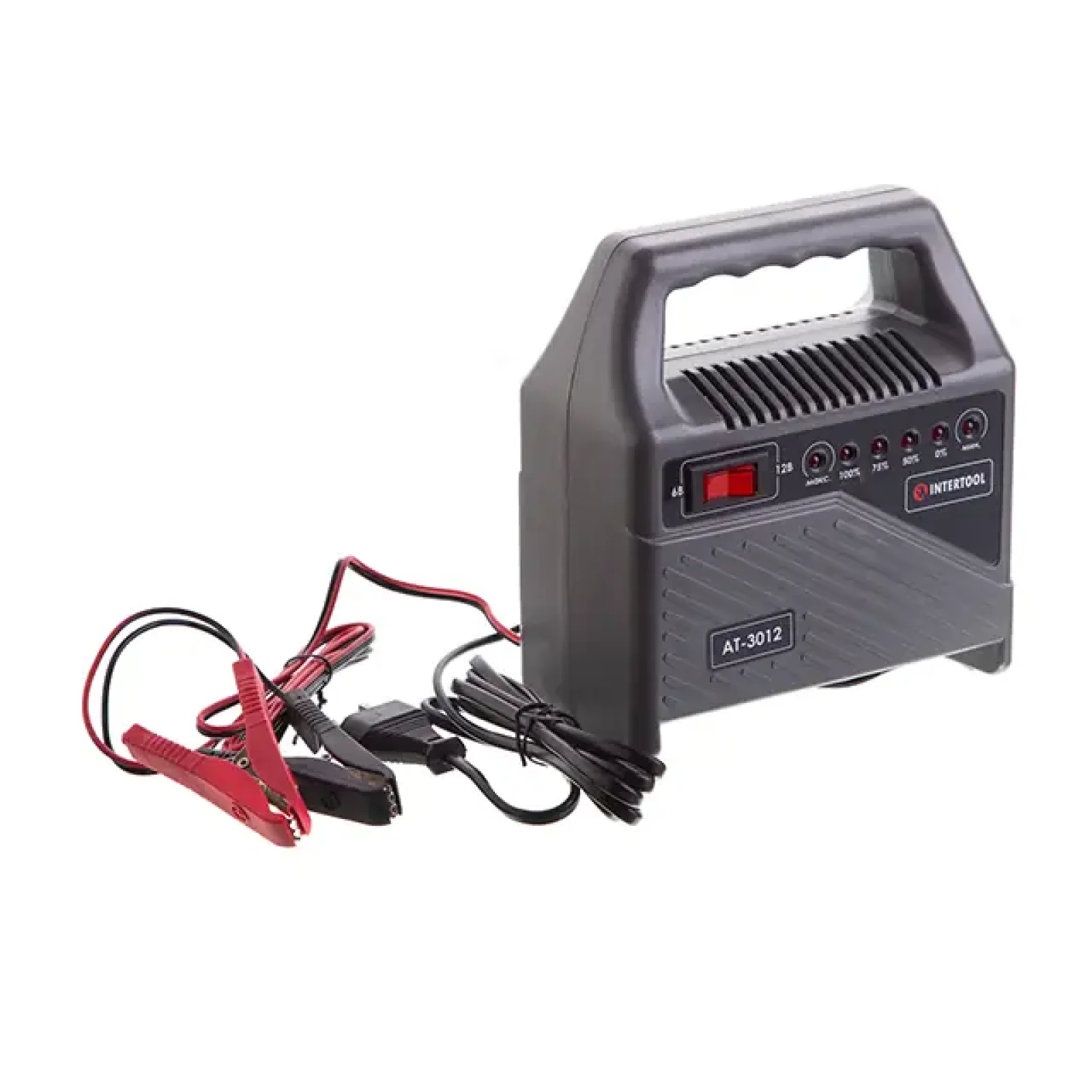Пристрій зарядний для акумуляторів 6/12 В, 70 Вт, 10-60 Аг, світлодіодна індикація, з трансформатором INTERTOOL (AT-3012) UA