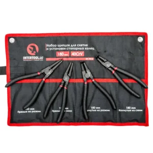 Набір щипців для зняття та встановлення стопорних кілець, 4 шт., 180 мм, 40 Cr-V, фосфатовані. INTERTOOL (HT-7015) UA