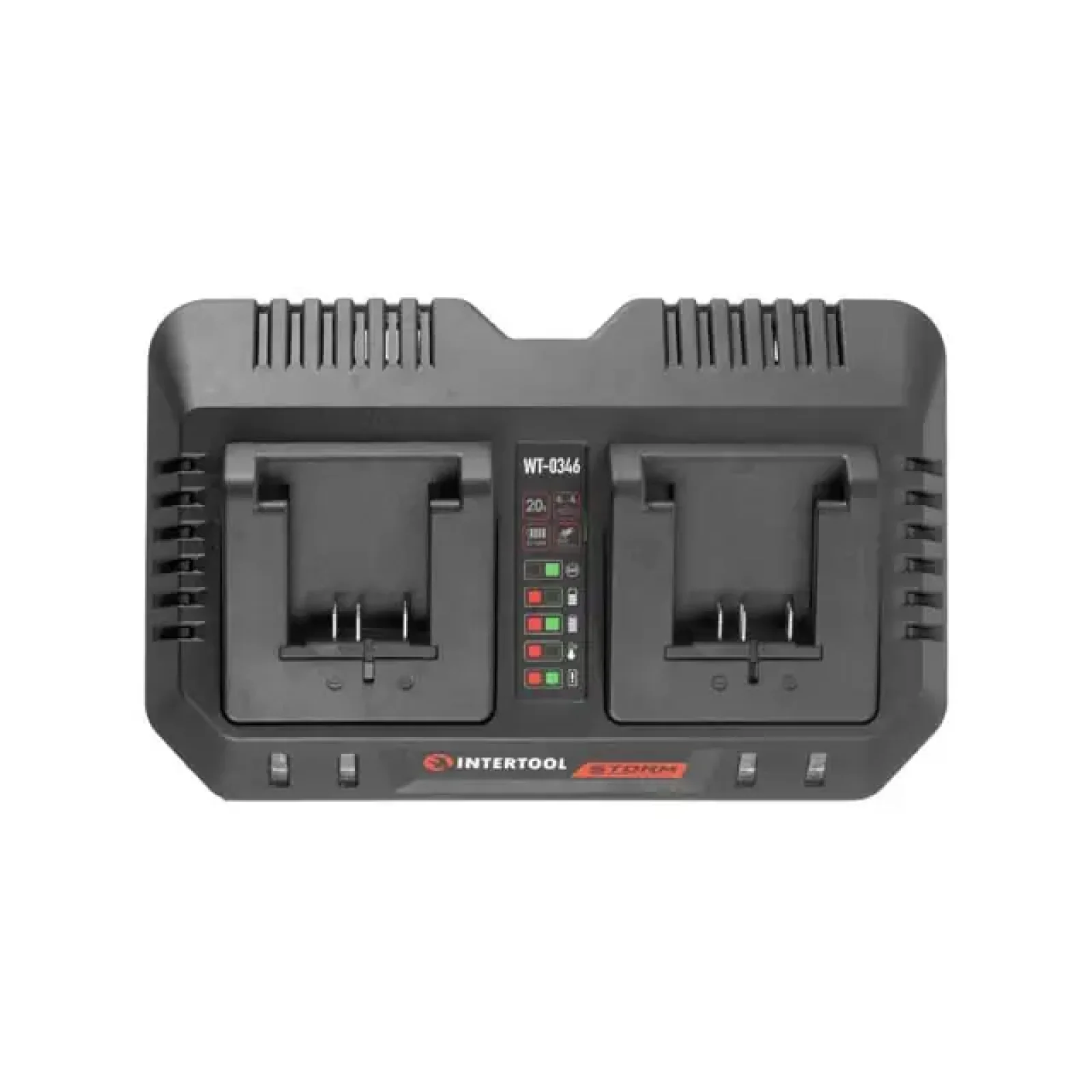 Пристрій зарядний для акумуляторів Li-ion 20 В, струм заряду 4,0+4,0 А, 2 термінали INTERTOOL (WT-0346) UA