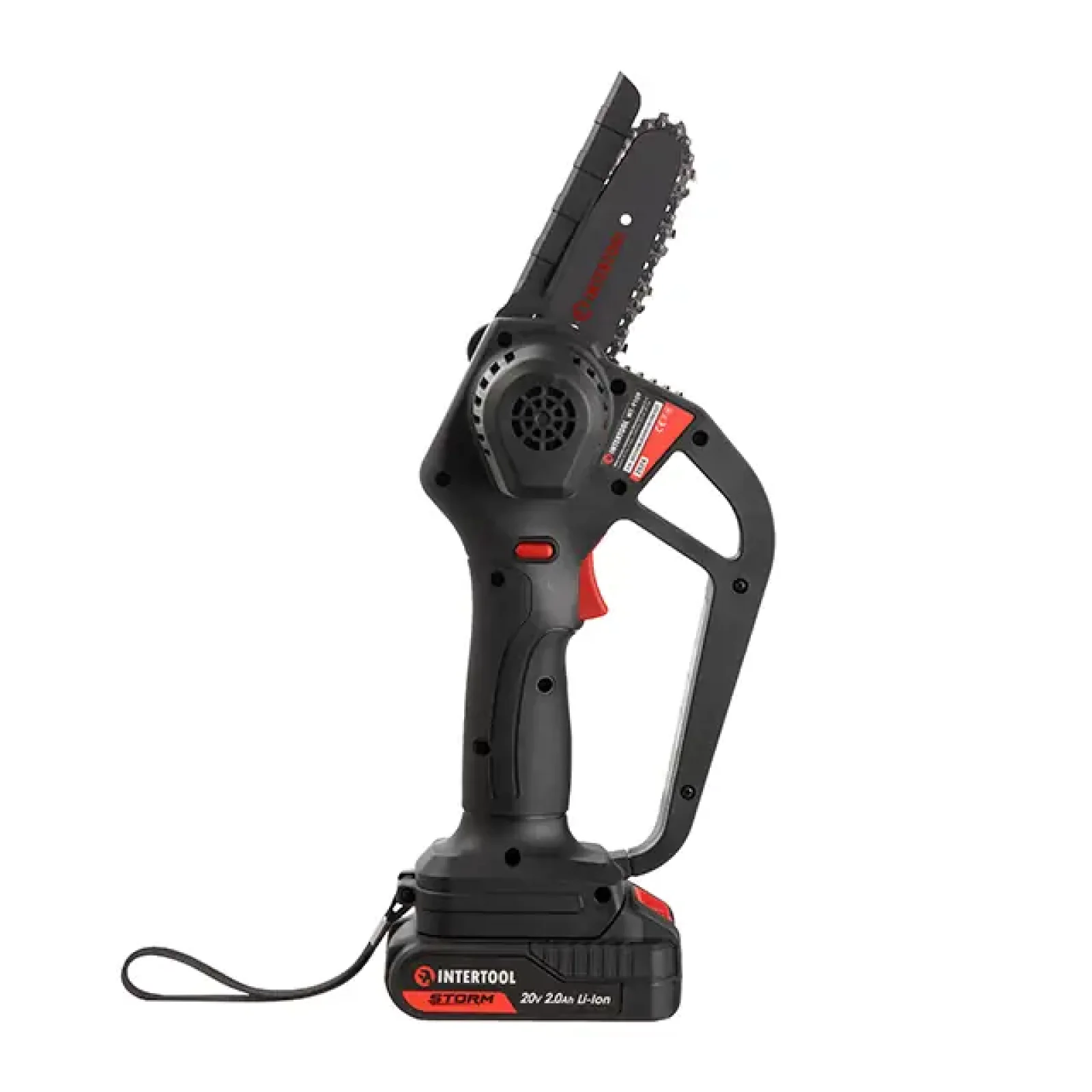 Міні-пилка ланцюгова акумуляторна 20 В, шина 10 см, 4 м/с, Li-ion, 2,0 Ач, ЗП 2А, STORM INTERTOOL (WT-9109) UA