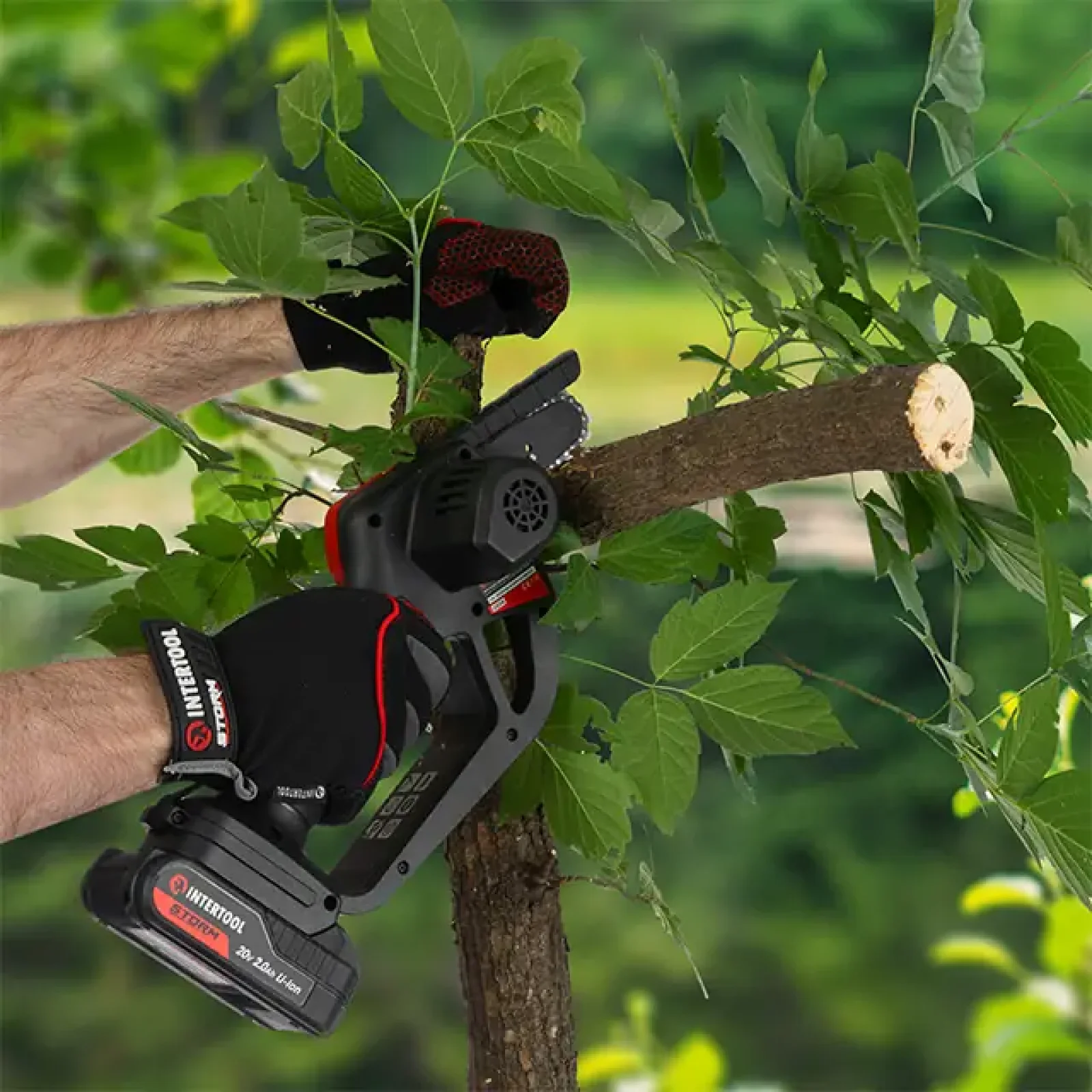 Міні-пилка ланцюгова акумуляторна 20 В, шина 10 см, 4 м/с, Li-ion, 2,0 Ач, ЗП 2А, STORM INTERTOOL (WT-9109) UA