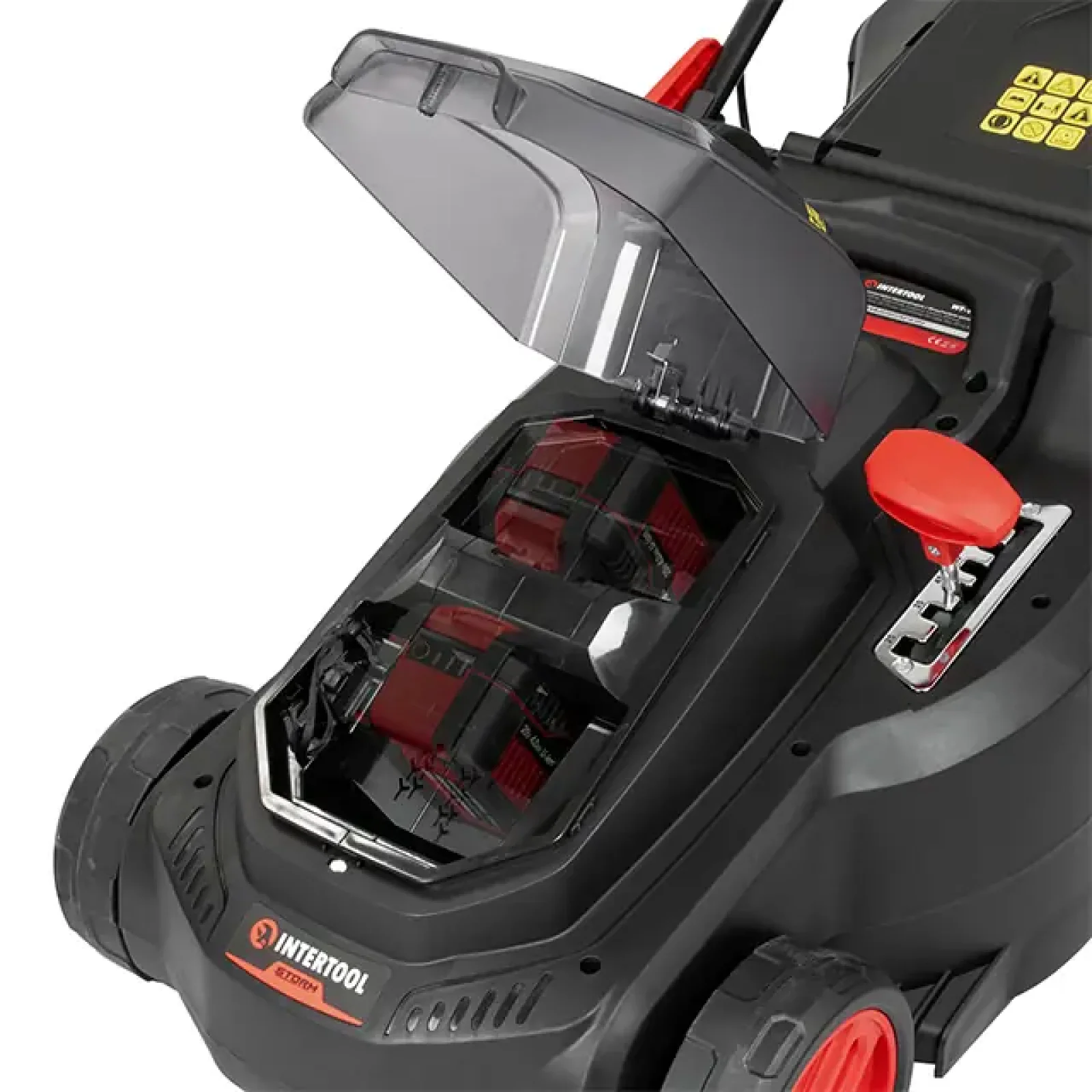 Газонокосарка акумуляторна безщіткова 40 В (2×20 В), 3500 об/хв, ширина захвату 370 мм, висота зрізу 25-75 мм, контейнер 40 л, без ЗП та АКБ, STORM INTERTOOL (WT-9216) UA