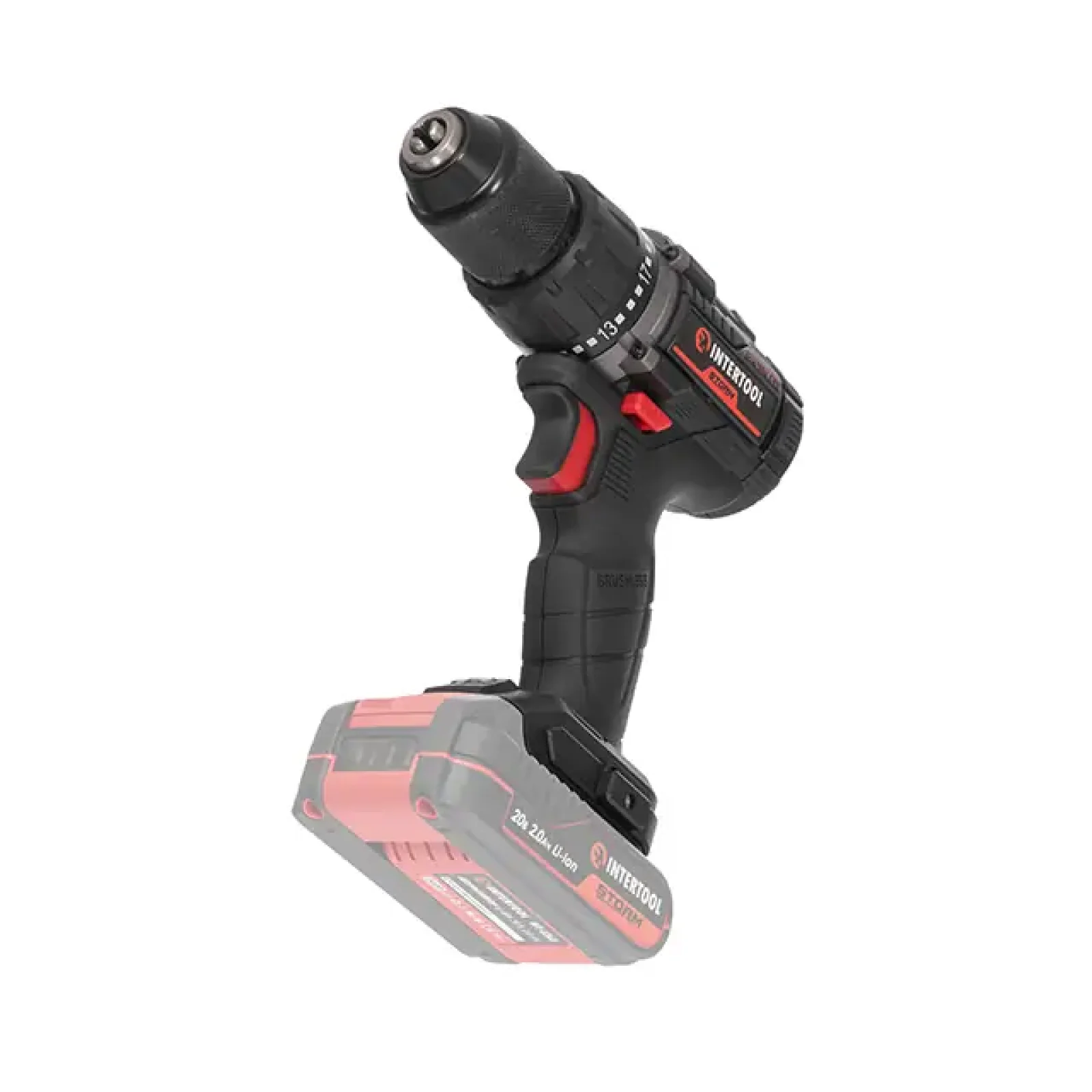 Дриль-шурупокрут акумуляторний безщітковий 20 В, 60 Nm, 0-500/0-2000 об/хв, 2-13 мм, без ЗП та АКБ INTERTOOL (WT-9360) UA