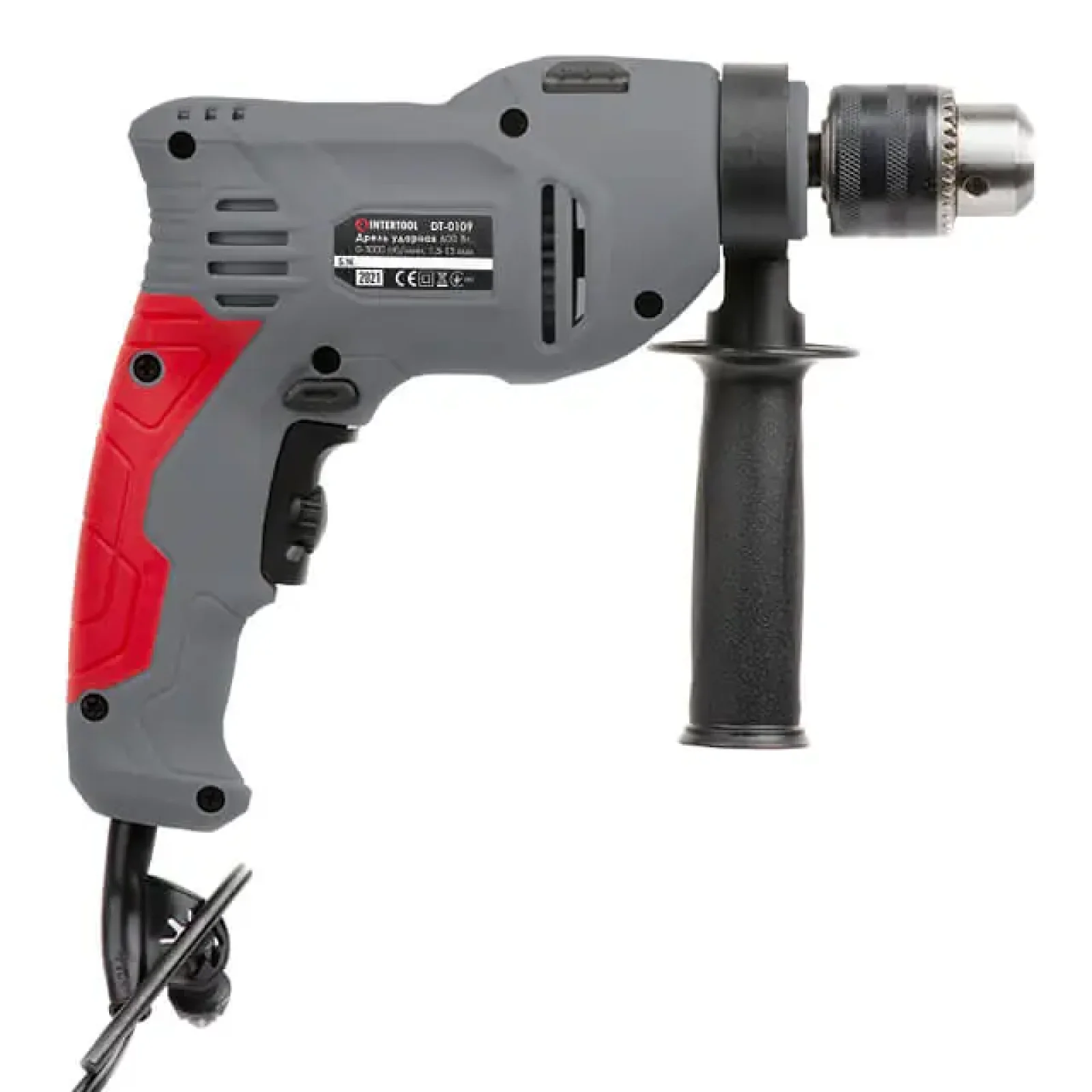 Дриль ударний, 0,6 кВт, 0-3000 об/хв, 1,5-13 мм, реверс INTERTOOL (DT-0109) UA