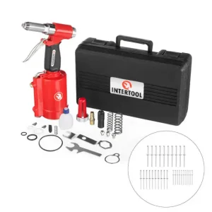 Пістолет заклепувальний, пневматичний, 3,2-4-4,8 мм, до 6 атм, 720 Нм, 10 л/хв, набір аксесуарів, кейс INTERTOOL (PT-1304) UA