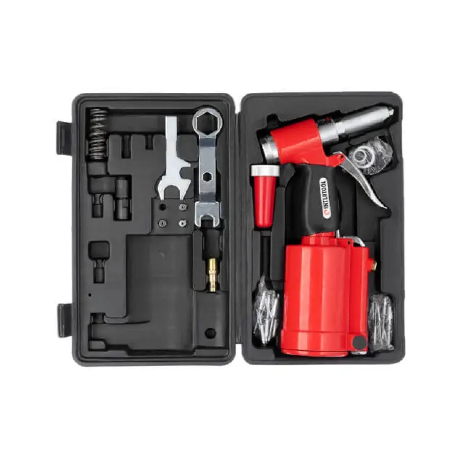 Пістолет заклепувальний, пневматичний, 3,2-4-4,8 мм, до 6 атм, 720 Нм, 10 л/хв, набір аксесуарів, кейс INTERTOOL (PT-1304) UA