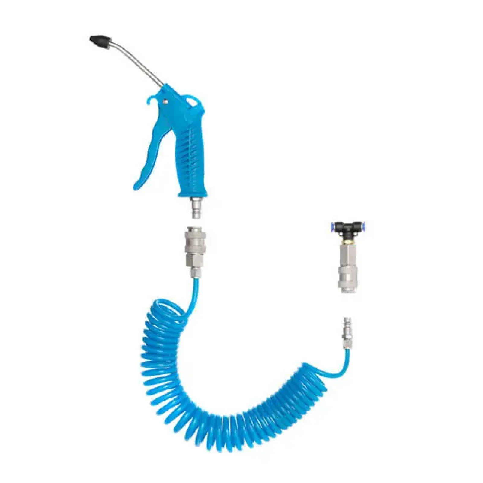 Набір для продувки кабіни вантажних авто: пістолет, шланг поліуретановий 5 м 6×4 мм, трійник на шланг 6 мм, на швидкороз'ємних з'єднаннях INTERTOOL (PT-1506) UA