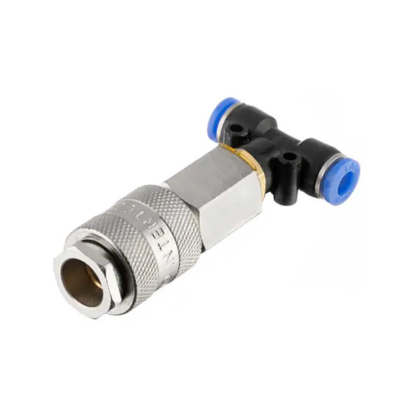 Набір для продувки кабіни вантажних авто: пістолет, шланг поліуретановий 5 м 6×4 мм, трійник на шланг 6 мм, на швидкороз'ємних з'єднаннях INTERTOOL (PT-1506) UA