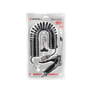 Набір для продувки кабіни вантажних авто: пістолет, шланг поліуретановий 5 м 8×5 мм, трійник на шланг 8 мм, на швидкороз'ємних з'єднаннях INTERTOOL (PT-1508) UA