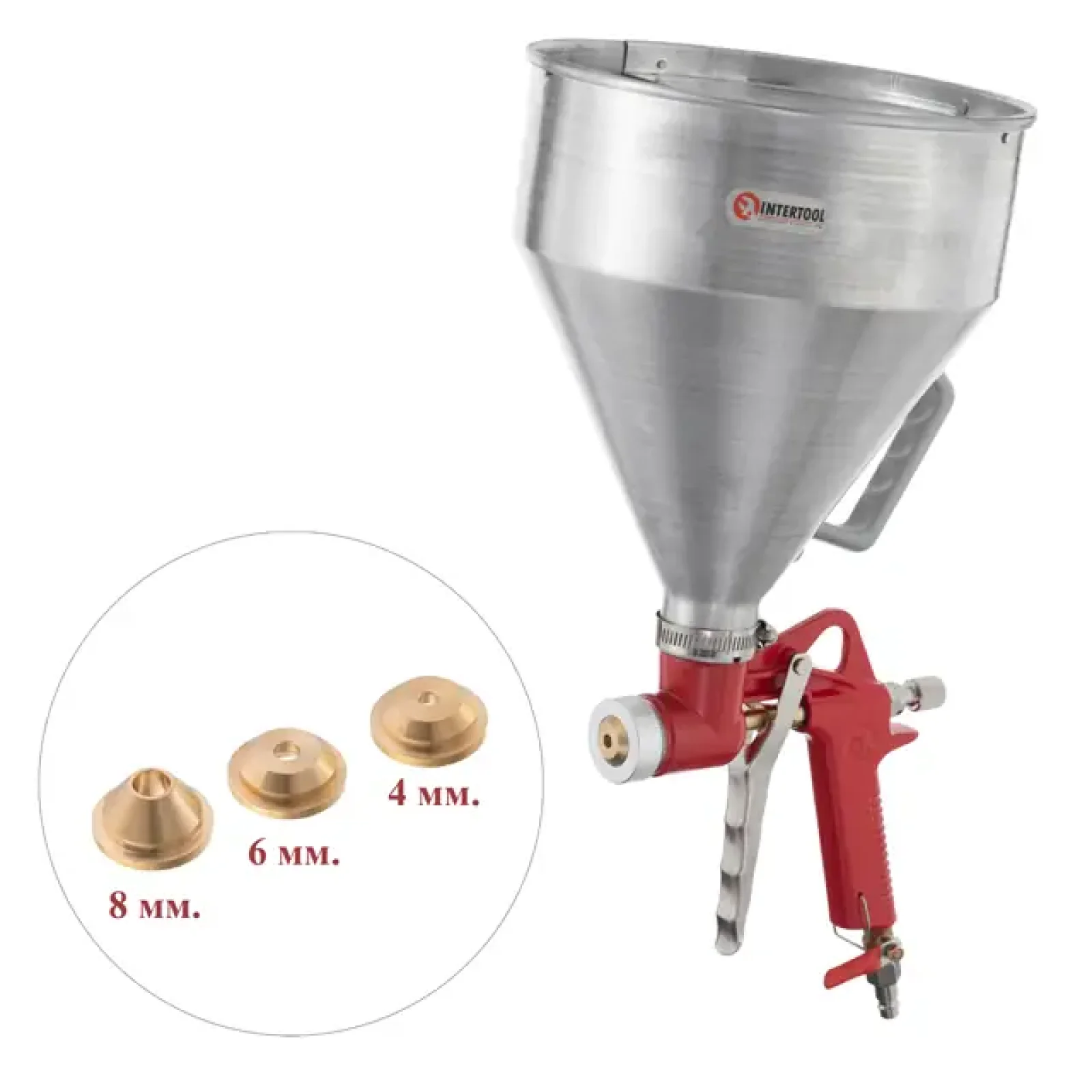 Розпилювач штукатурний пневматичний, форсунки: 4, 6, 8 мм, верхній металевий бачок, 6000 мл, 3-6 атм INTERTOOL (PT-0401) UA