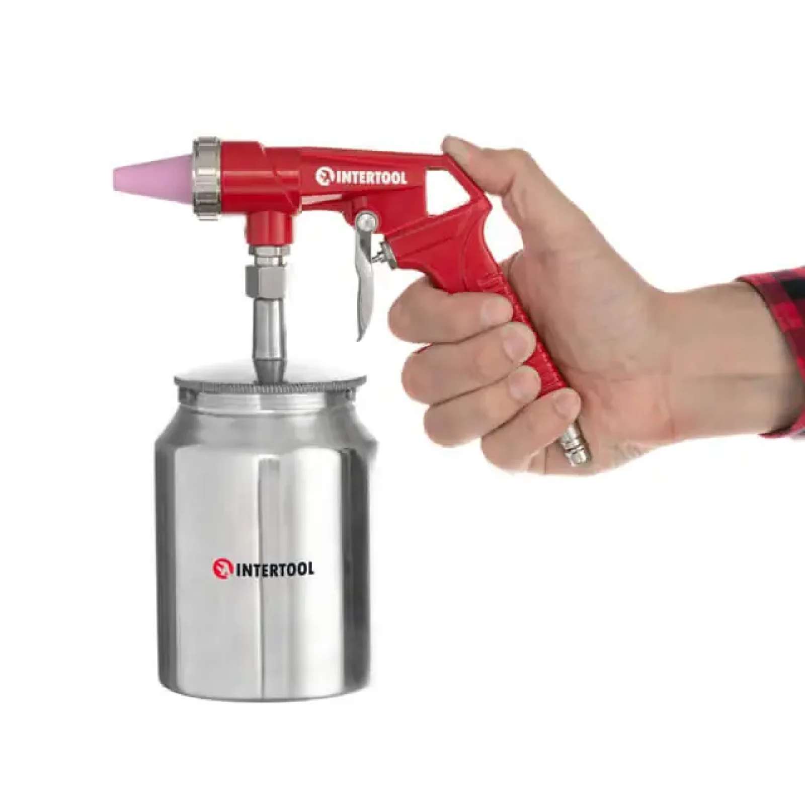 Пістолет піскострумінний, пневматичний, форсунка: 6 мм, нижня подача піску, металевий бачок 1000 мл, 8 атм INTERTOOL (PT-0707) UA