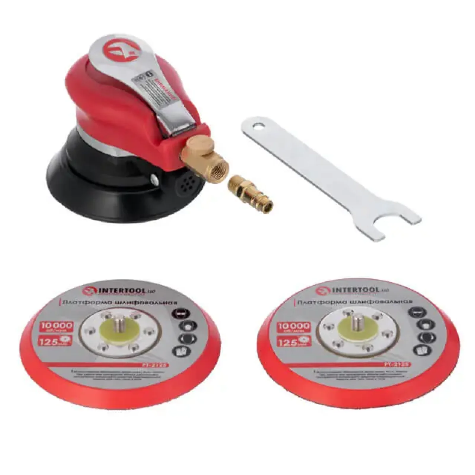 Шліфмашина пневматична ексцентрикова 125 мм, до 6 атм, 9000 об/хв, 340 л/хв INTERTOOL (PT-1006) UA