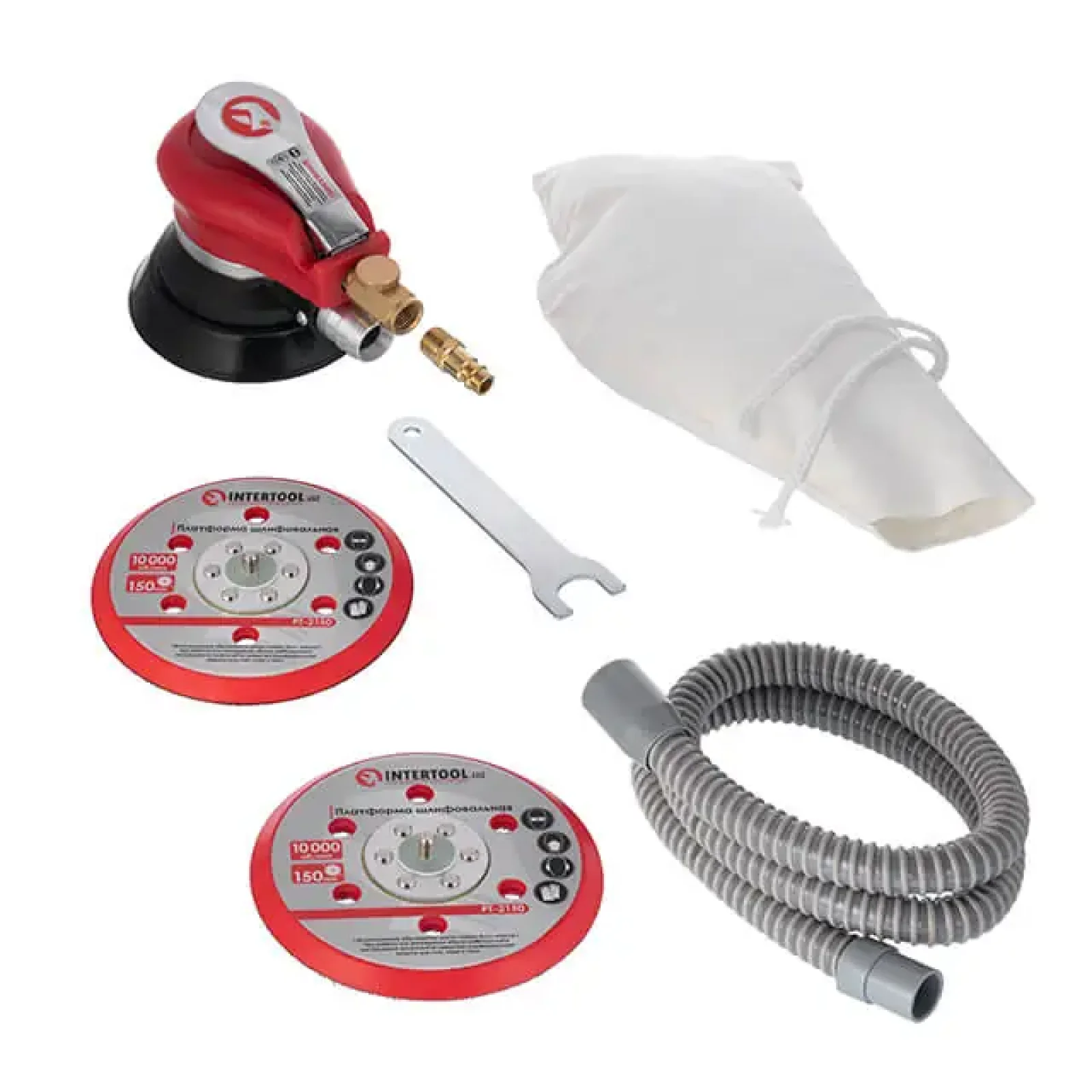 Шліфмашина пневматична ексцентрикова 150 мм, до 6,3 атм, 9000 об/хв, 340 л/хв INTERTOOL (PT-1007) UA