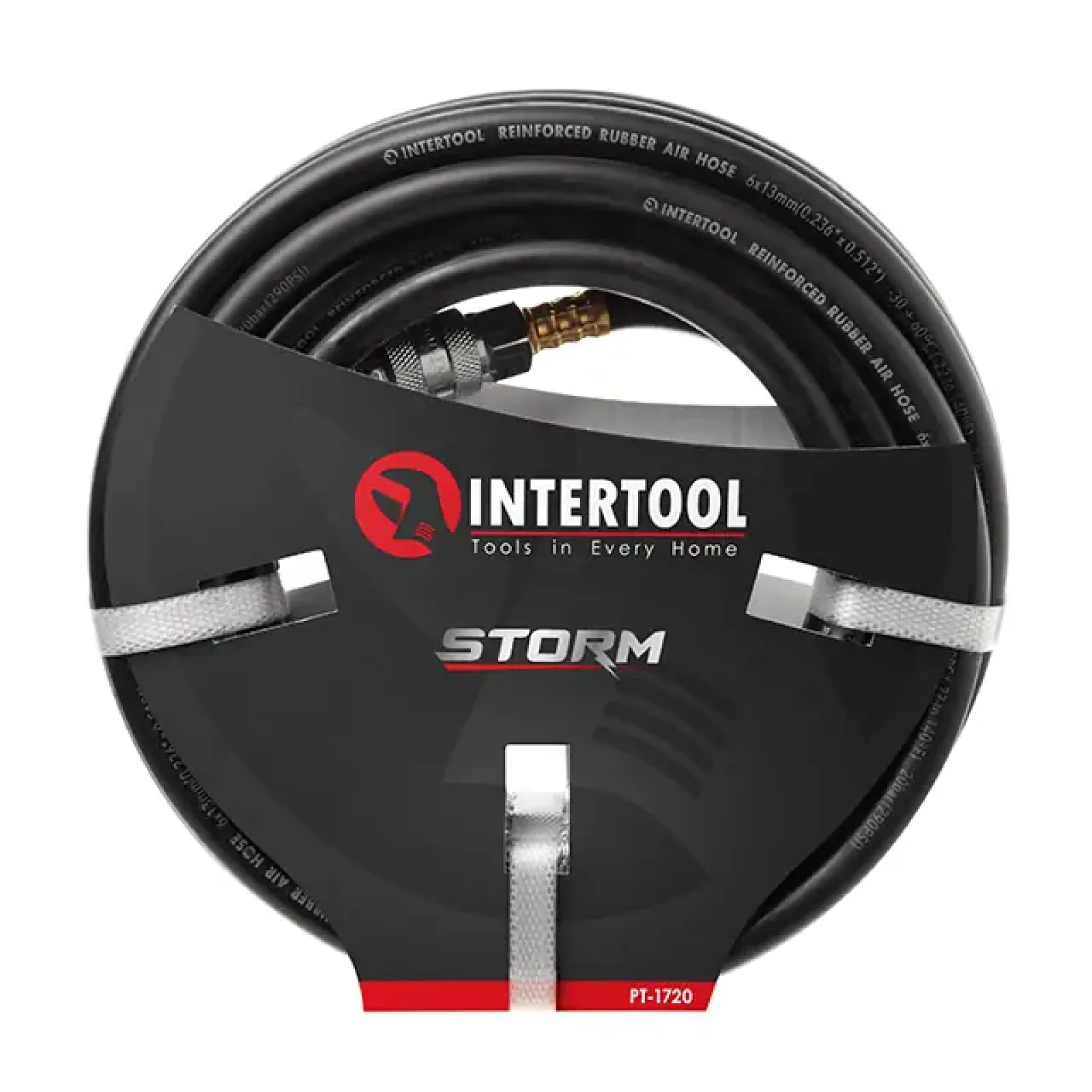 Шланг гумовий повітряний, армований, до 20 атм, 6×13 мм, 10 м, зі швидкороз'ємними з'єднаннями, STORM INTERTOOL (PT-1720) UA