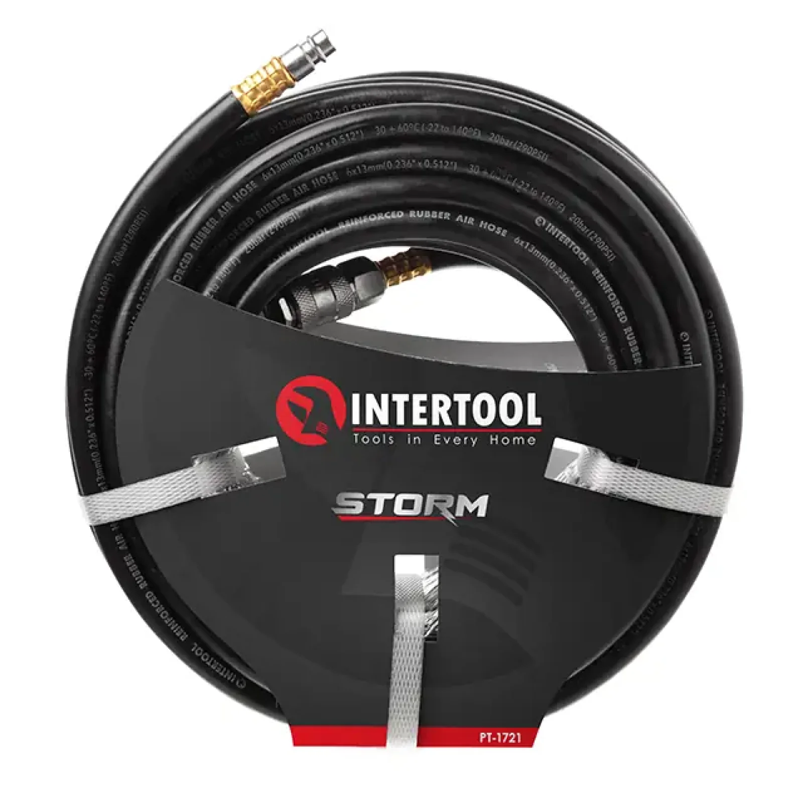 Шланг гумовий повітряний, армований, до 20 атм, 6×13 мм, 20 м, зі швидкороз'ємними з'єднаннями, STORM INTERTOOL (PT-1721) UA