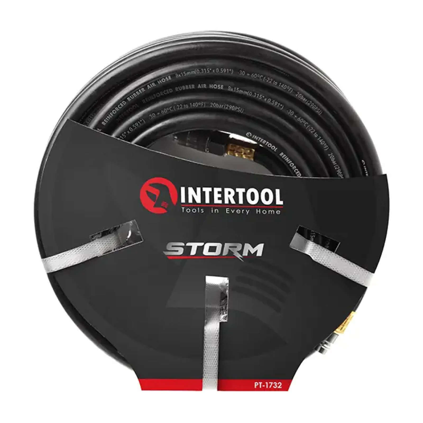 Шланг гумовий повітряний, армований, до 20 атм, 8×15 мм, 20 м, зі швидкороз'ємними з'єднаннями, STORM INTERTOOL (PT-1732) UA