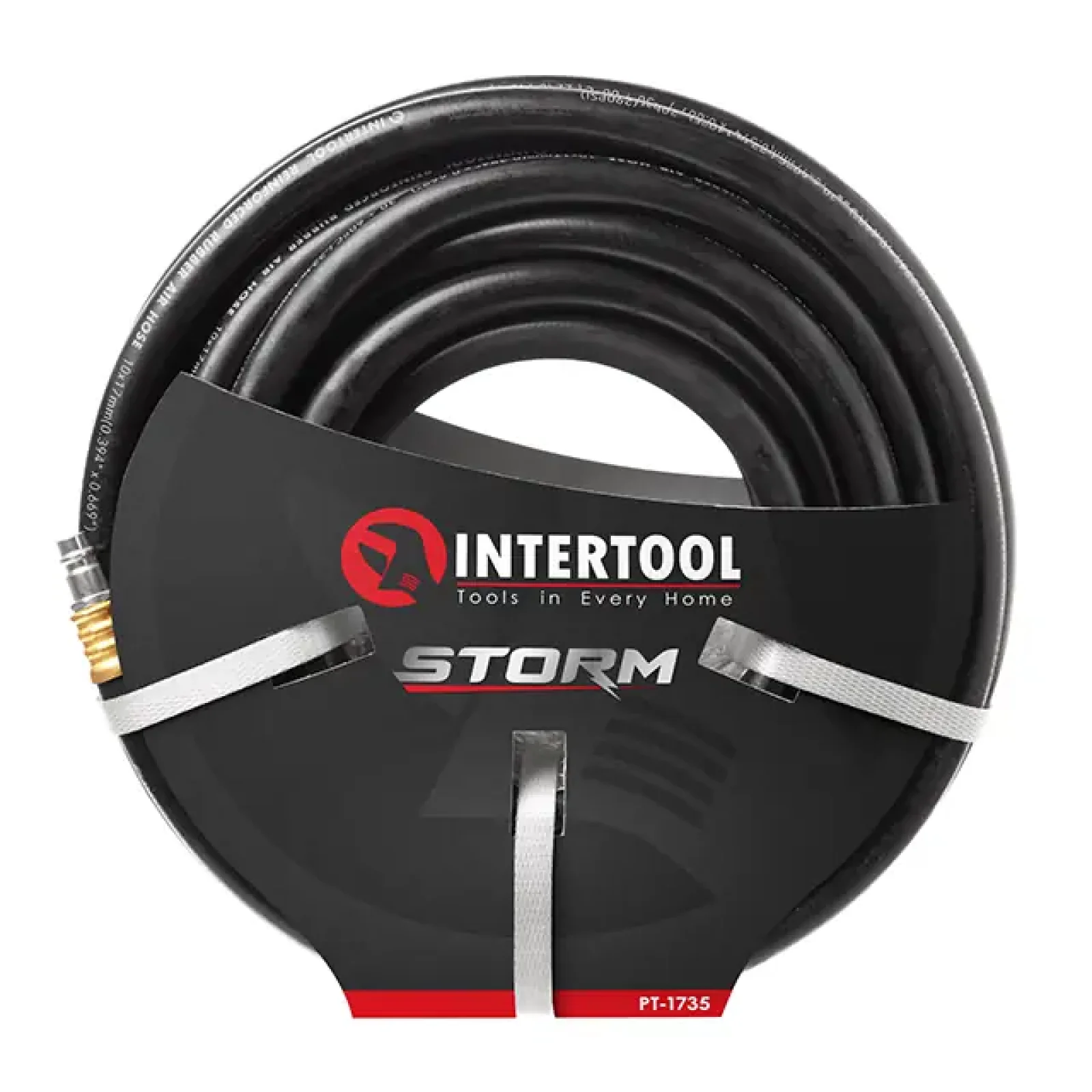 Шланг гумовий повітряний, армований, до 20 атм, 10×17 мм, 20 м, зі швидкороз'ємними з'єднаннями, STORM INTERTOOL (PT-1735) UA