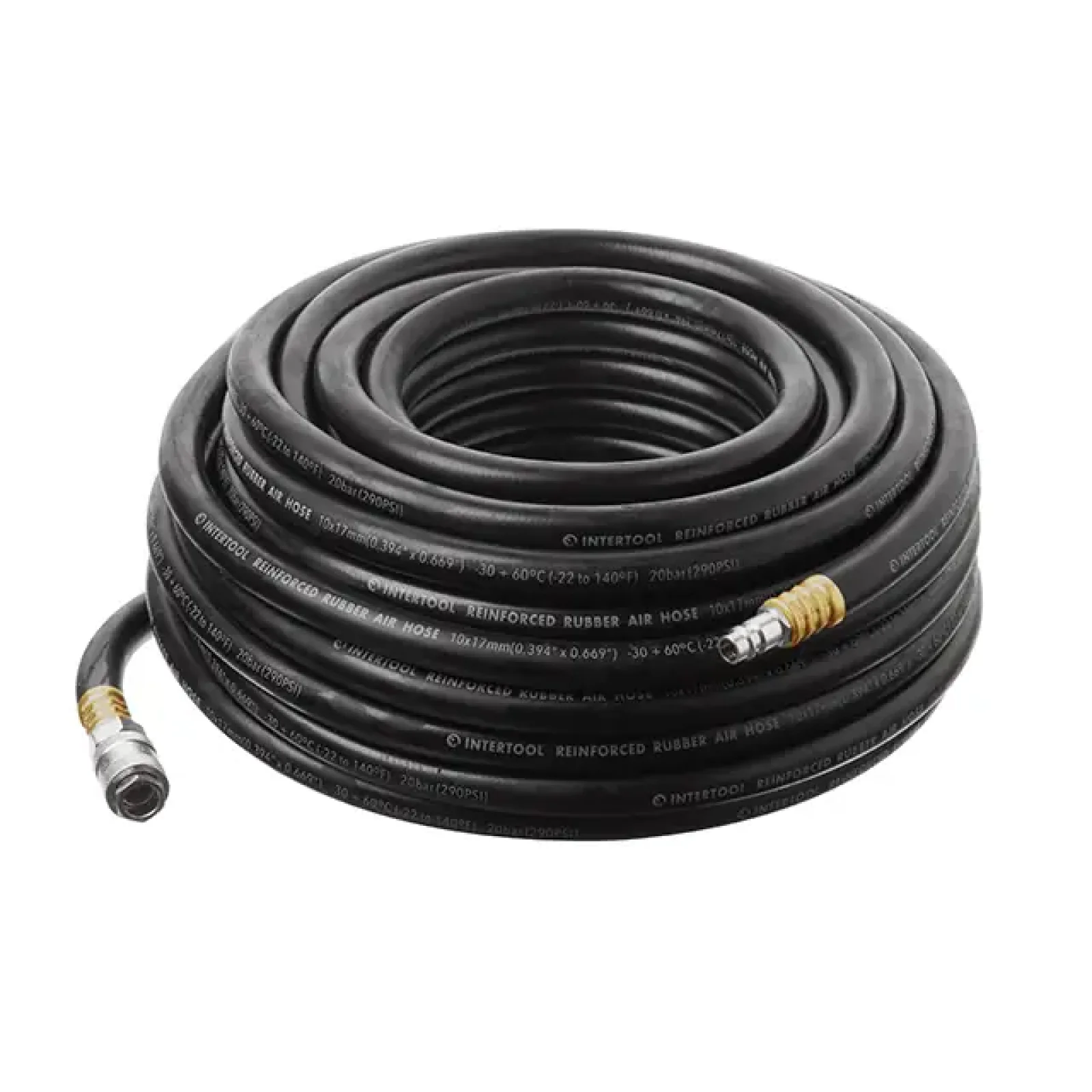 Шланг гумовий повітряний, армований, до 20 атм, 10×17 мм, 20 м, зі швидкороз'ємними з'єднаннями, STORM INTERTOOL (PT-1735) UA