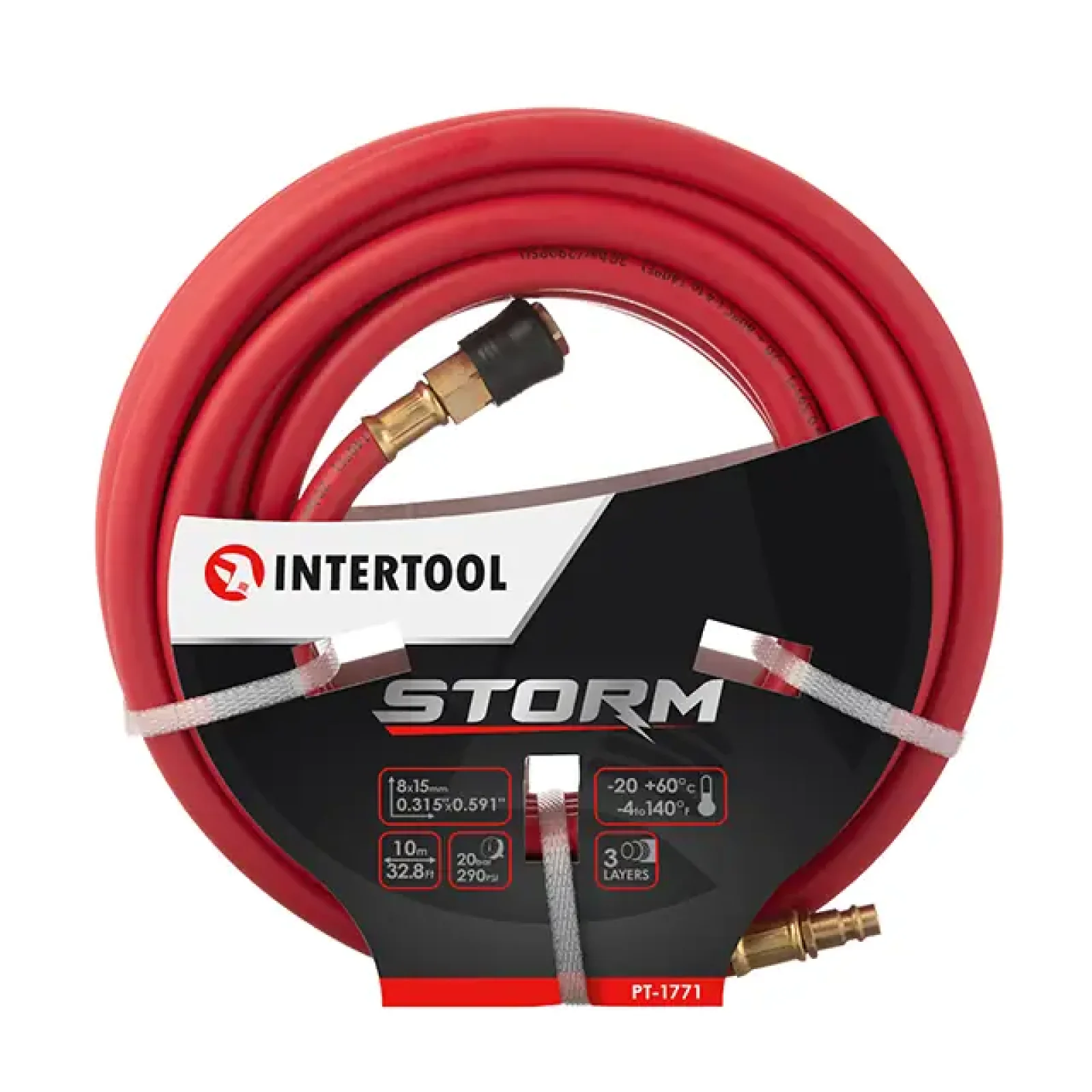 Шланг гібридний, професійний, 20 атм, 8×15 мм, 10 м, з латунними швидкороз'ємними з'єднаннями, STORM INTERTOOL (PT-1771) UA