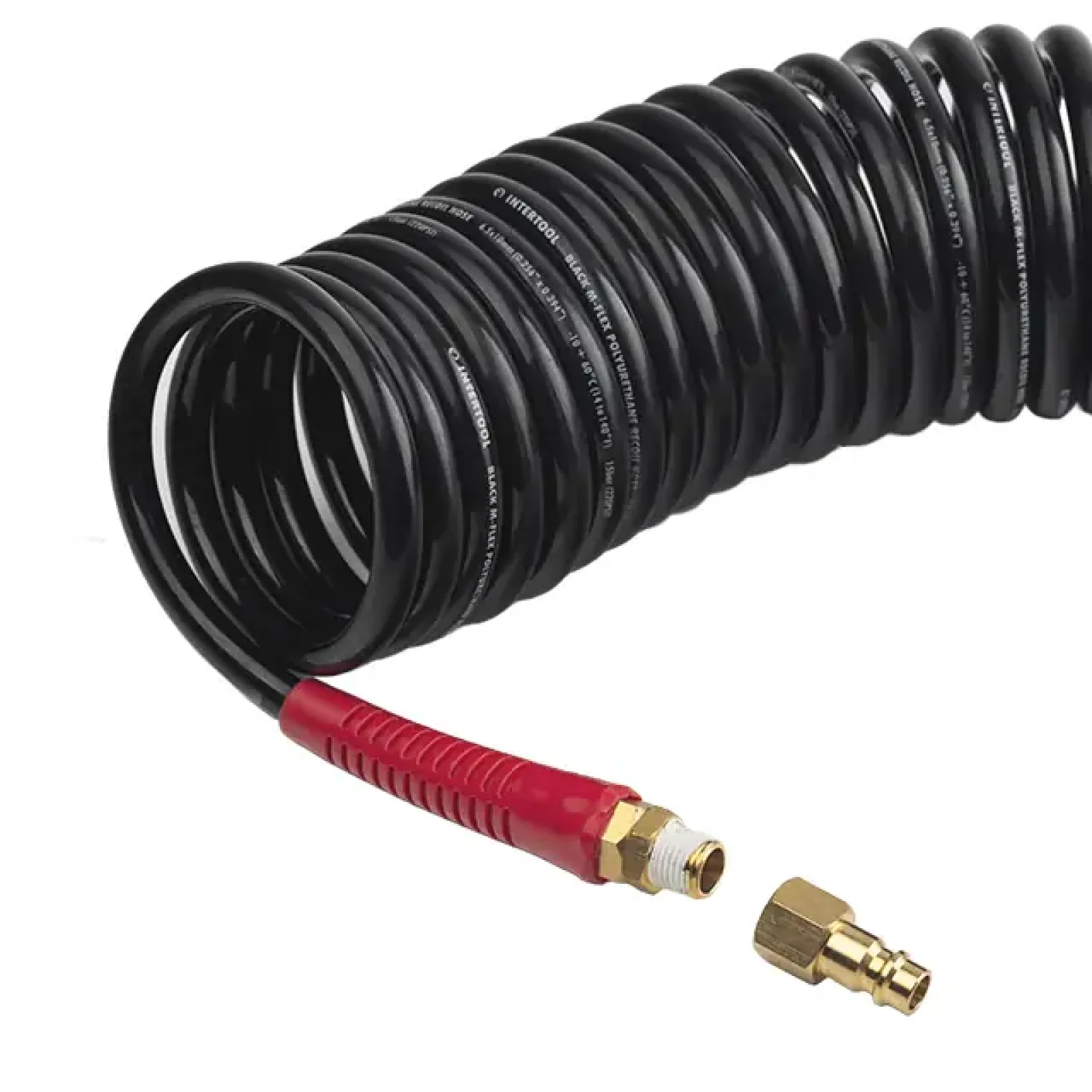 Шланг BLACK M-Flex 6,5×10 мм, 20 м, спіральний поліуретановий, з поворотним шарніром, латунними швидкороз'ємними з'єднаннями, STORM INTERTOOL (PT-1795) UA
