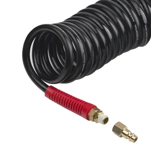 Шланг BLACK M-Flex 8×12 мм, 15 м, спіральний поліуретановий, з поворотним шарніром, латунними швидкороз'ємними з'єднаннями, STORM INTERTOOL (PT-1797) UA