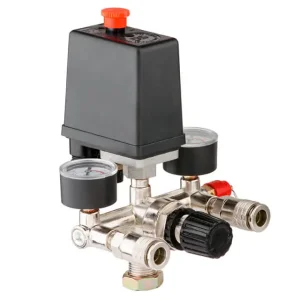 Пресостат 220 В (блок автоматики компресора) в зборі: пресостат, редуктор, 2 манометри, запобіжний клапан, 2 виходи INTERTOOL (PT-9094) UA