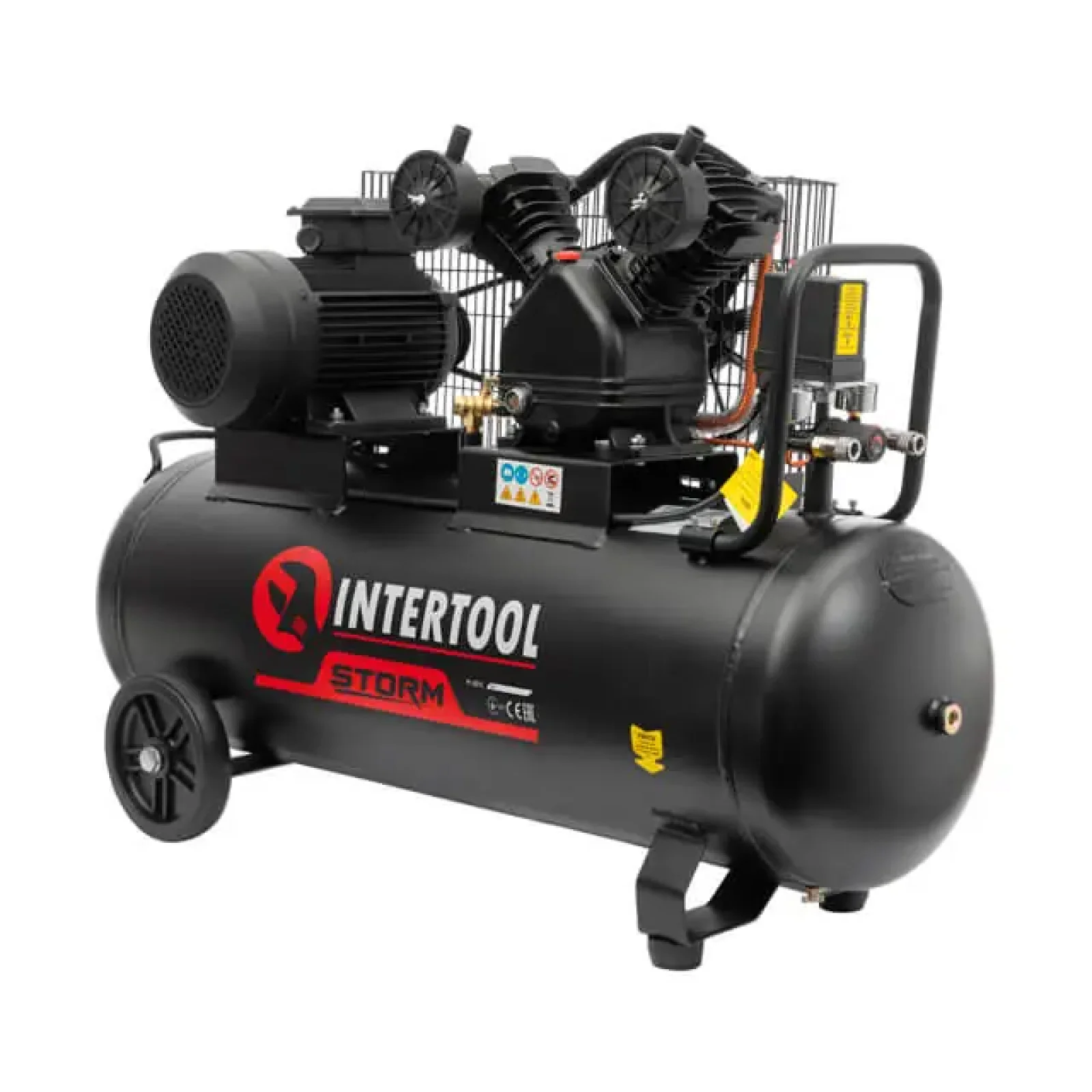 Компресор, 100 л, 3,0 кВт, 380 В, 10 атм, 500 л/хв, 2 циліндри INTERTOOL (PT-0013) UA