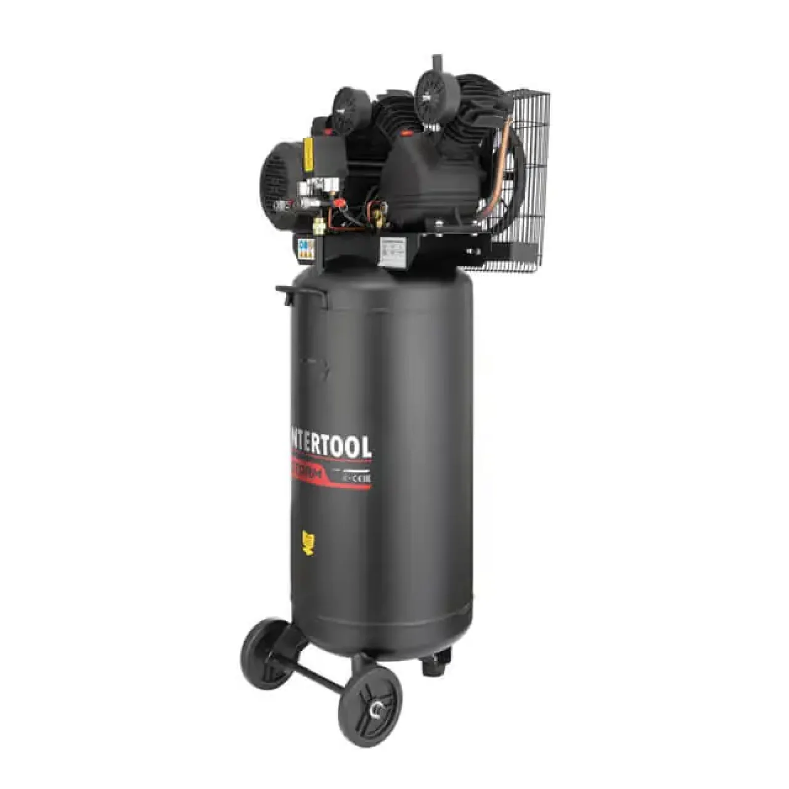 Компресор, 100 л, вертикальний, 3,0 кВт, 220 В, 10 атм, 500 л/хв, 2 циліндри INTERTOOL (PT-0017) UA