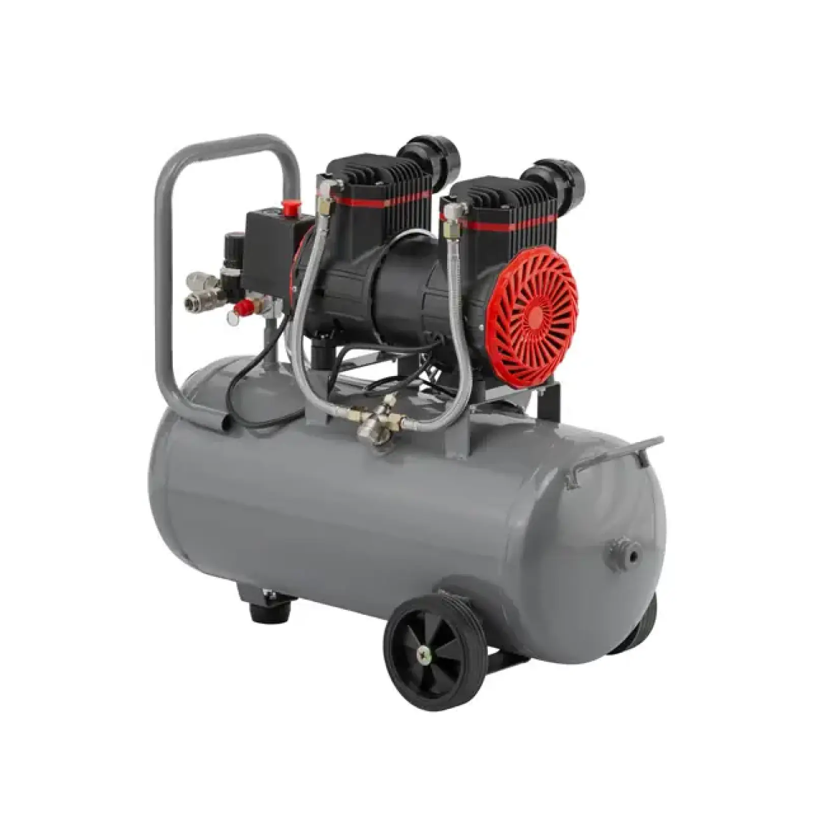 Компресор, 24 л, 1,5 кВт, 230 В, 8 атм, 250 л/хв, 2800 об/хв, безмасляний, 2 циліндри, 68 дБ INTERTOOL (PT-0033) UA