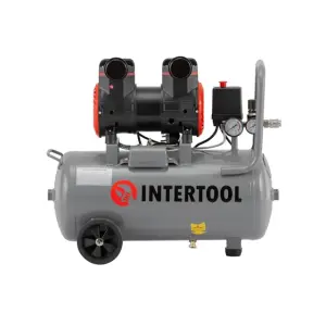 Компресор, 24 л, 1,5 кВт, 230 В, 8 атм, 250 л/хв, 2800 об/хв, безмасляний, 2 циліндри, 68 дБ INTERTOOL (PT-0033) UA