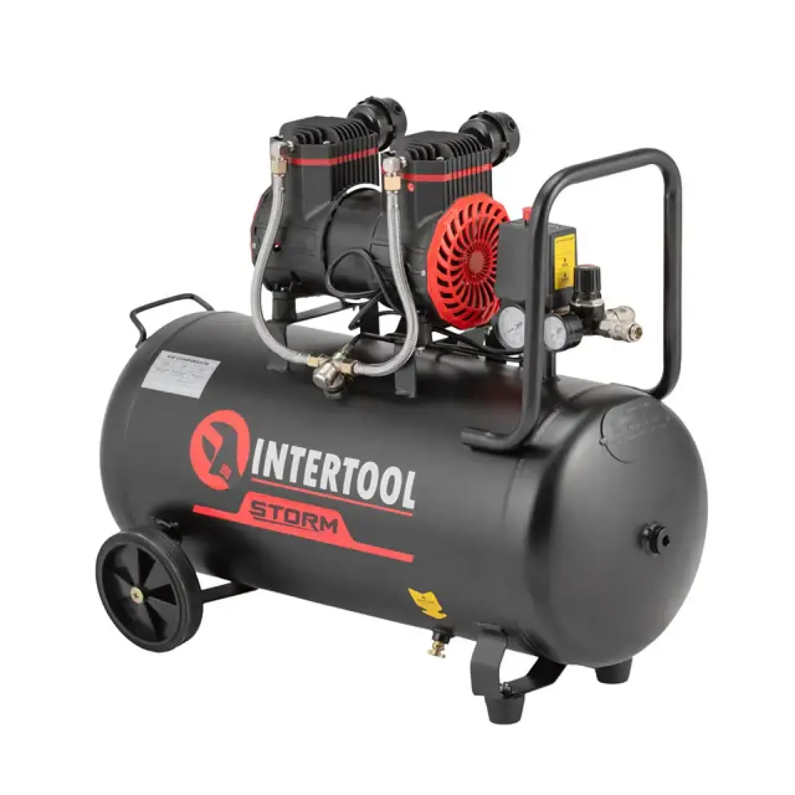 Компресор, 50 л, 1,5 кВт, 230 В, 8 aтм, 250 л/хв, 2800 об/хв, безмасляний, 2 циліндри, 63 дБ INTERTOOL (PT-0035) UA