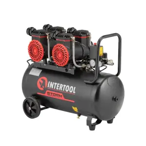 Компресор, 50 л, 2×1,5 кВт, 230 В, 8 атм, 500 л/хв, 2800 об/хв, безмасляний, 4 циліндри, 63 дБ INTERTOOL (PT-0038) UA