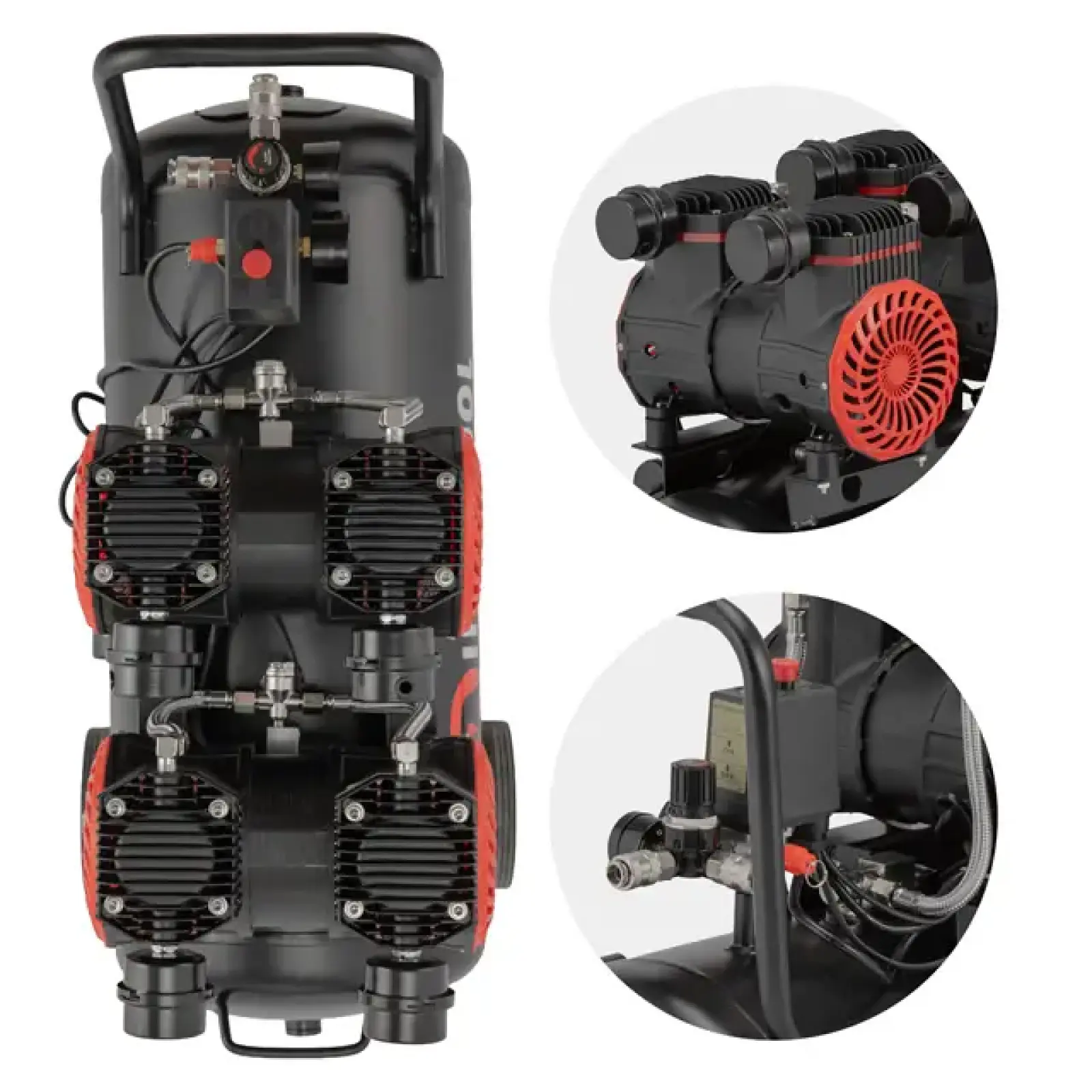 Компресор, 50 л, 2×1,5 кВт, 230 В, 8 атм, 500 л/хв, 2800 об/хв, безмасляний, 4 циліндри, 63 дБ INTERTOOL (PT-0038) UA