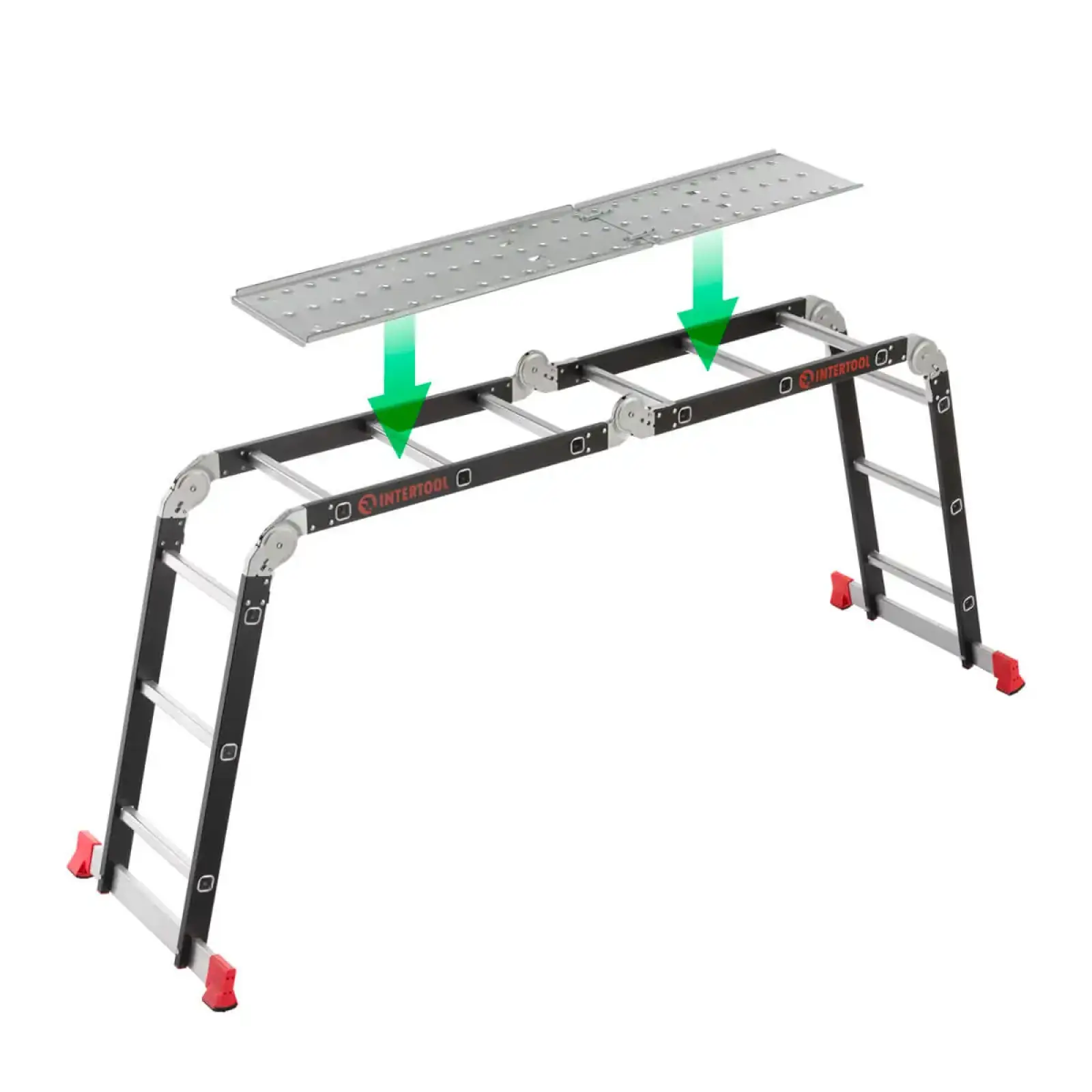 Драбина багатофункціональна трансформер, 4×3 сходинки, сталевий профіль, 3,38 м, 150 кг INTERTOOL (LT-0023) UA