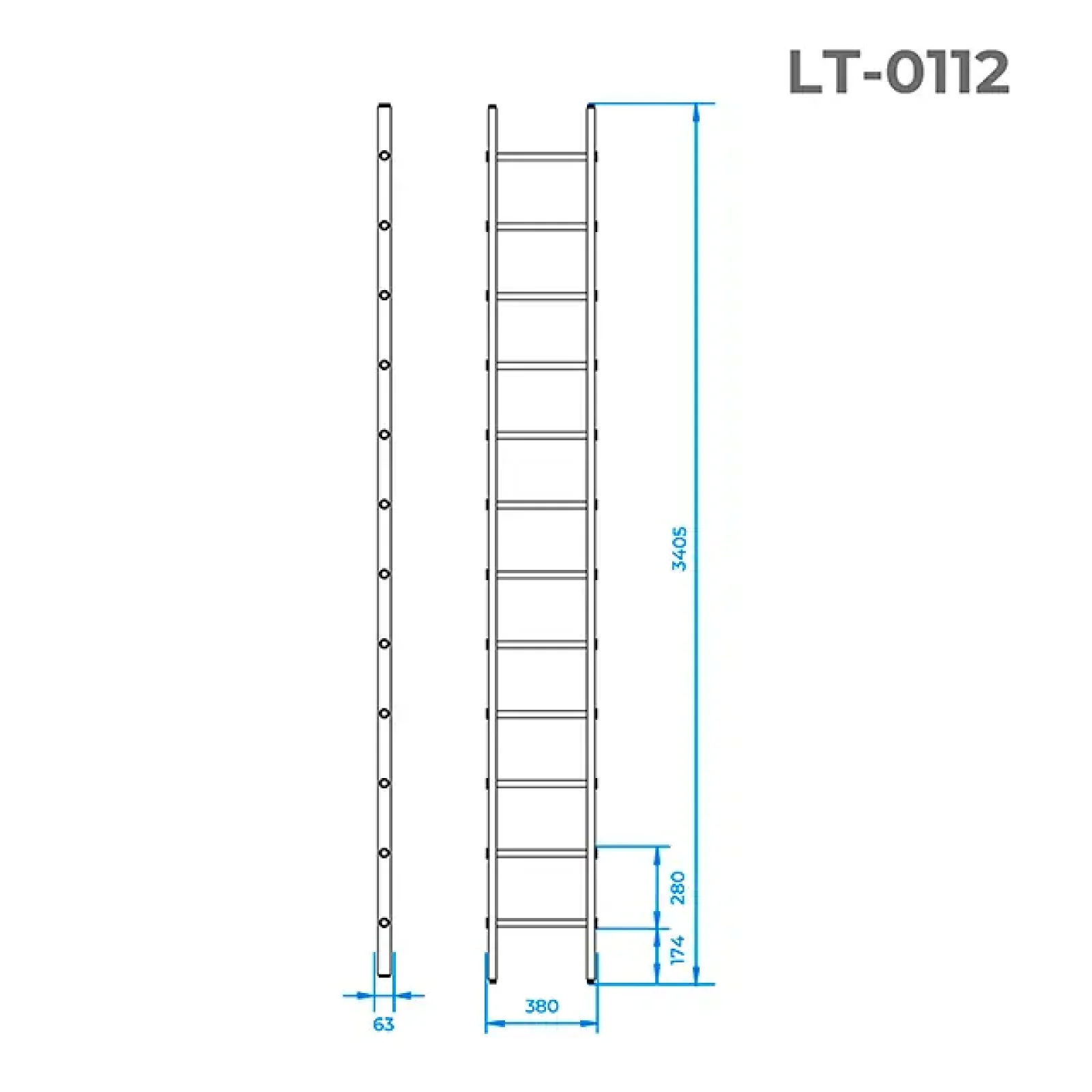 Драбина алюмінієва INTERTOOL приставна, 12 сходів, 3,40 м, 150 кг (LT-0112) UA
