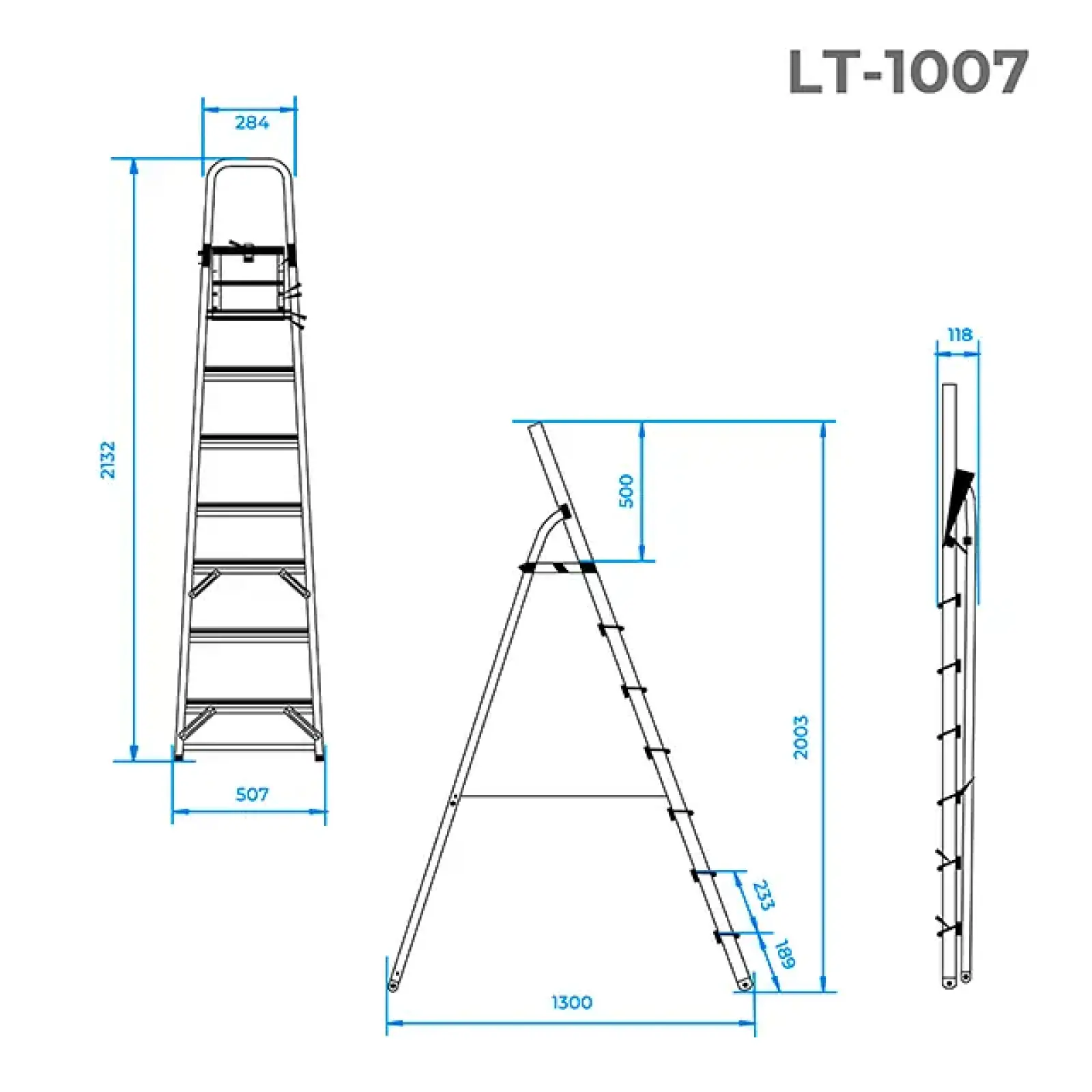 Драбина алюмінієва, 7 сходинок, висота: 2005 мм, висота до платформи: 1500 мм, 150 кг INTERTOOL (LT-1007) UA