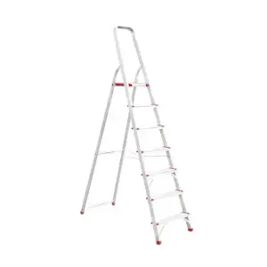 Драбина алюмінієва, 7 сходинок, висота: 2005 мм, висота до платформи: 1500 мм, 150 кг INTERTOOL (LT-1007) UA