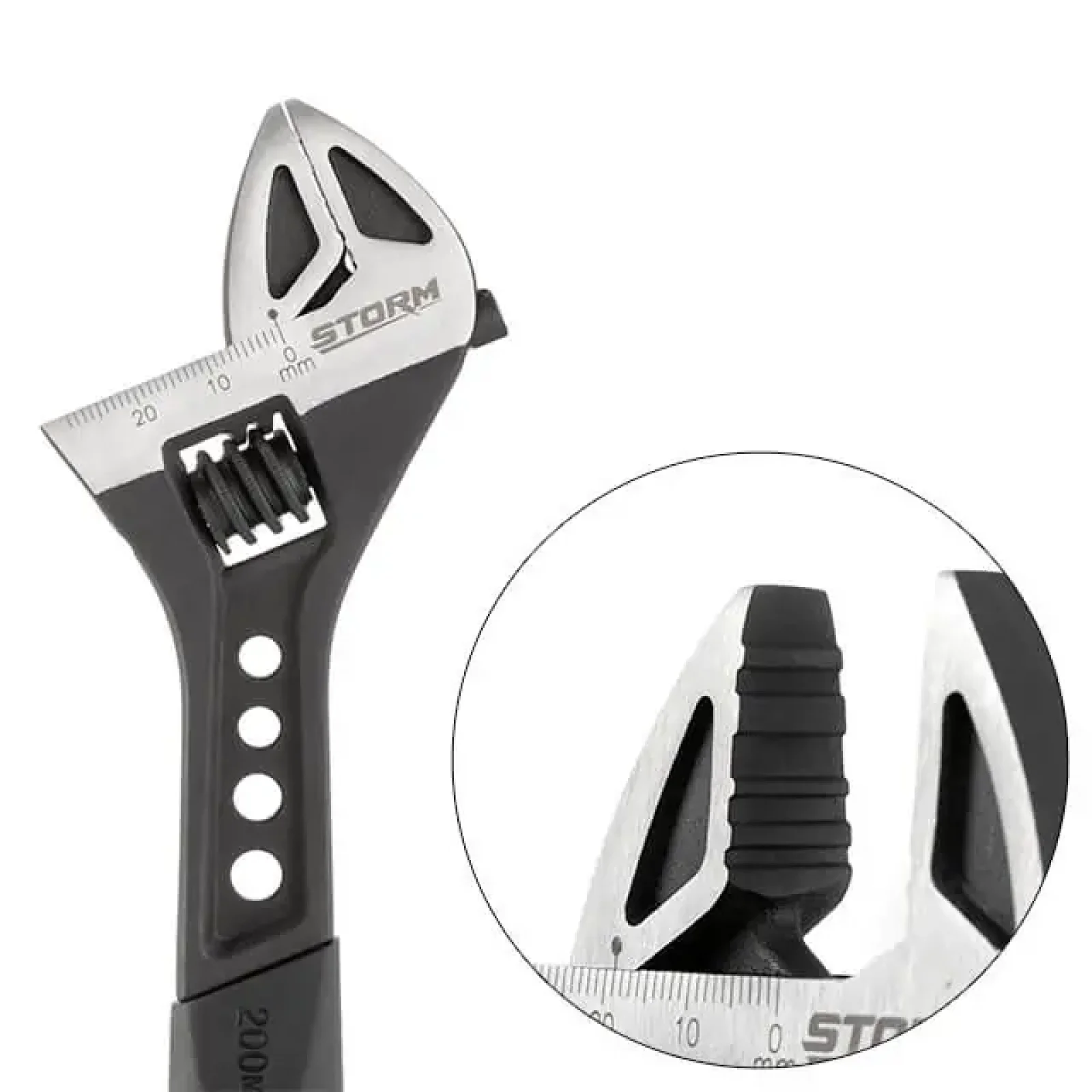 Ключ розвідний, 200 мм, кований, рукоятка TPR, HRC 40-50, Cr-V, STORM INTERTOOL (XT-0075) UA