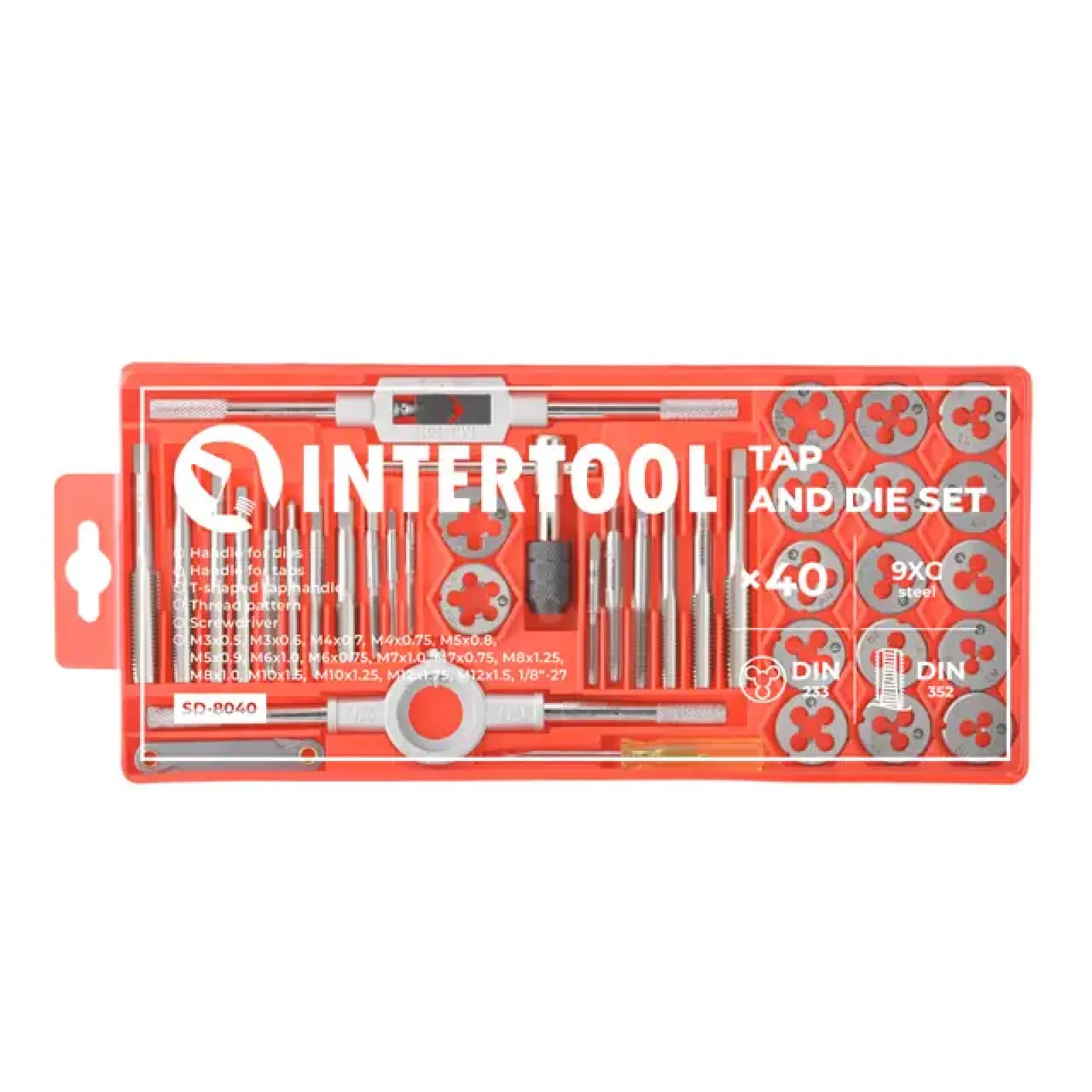 Набір плашок і мітчиків M3-M12, 40 од. INTERTOOL (SD-8040) UA