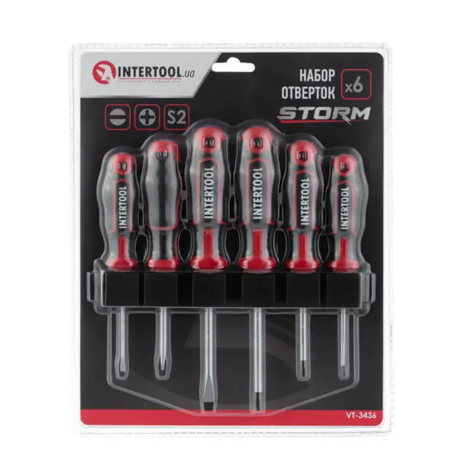Набір викруток, 6 од., S2, 75-100 мм (SL3, SL5, SL6, PH0, PH1, PH2) STORM INTERTOOL (VT-3436) UA
