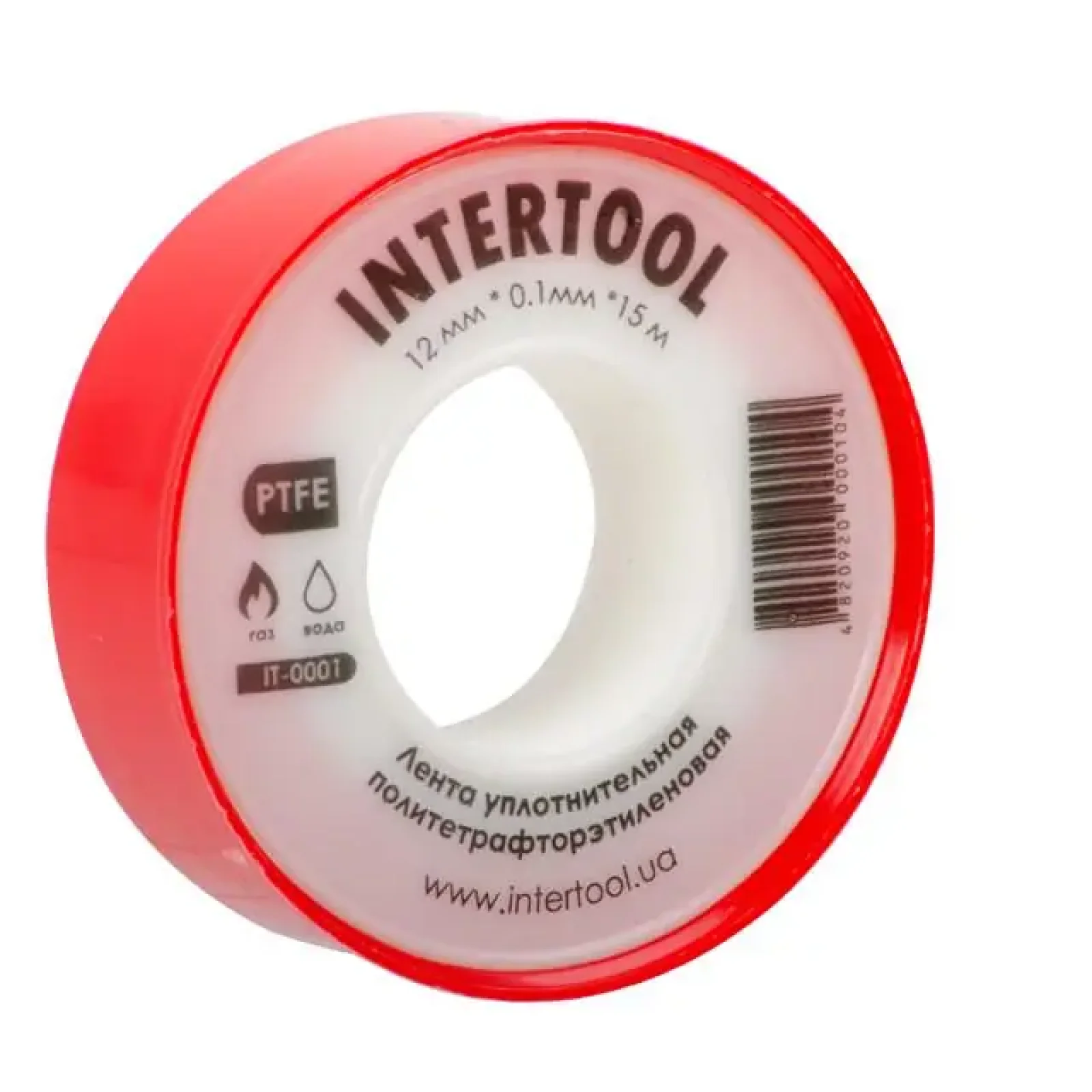 Стрічка тефлонова, фум (политетрафторетиленова), 15 м, 12×0,1 мм, 0,2 г/см³ INTERTOOL (IT-0001) UA
