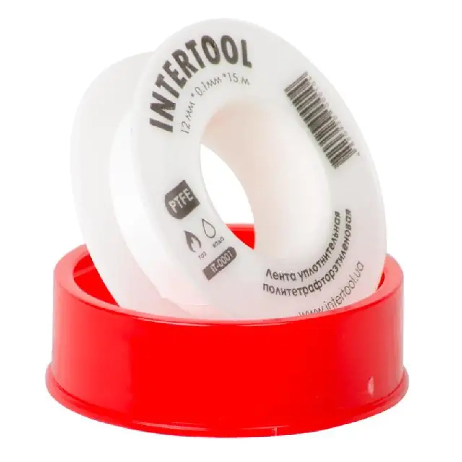 Стрічка тефлонова, фум (политетрафторетиленова), 15 м, 12×0,1 мм, 0,2 г/см³ INTERTOOL (IT-0001) UA