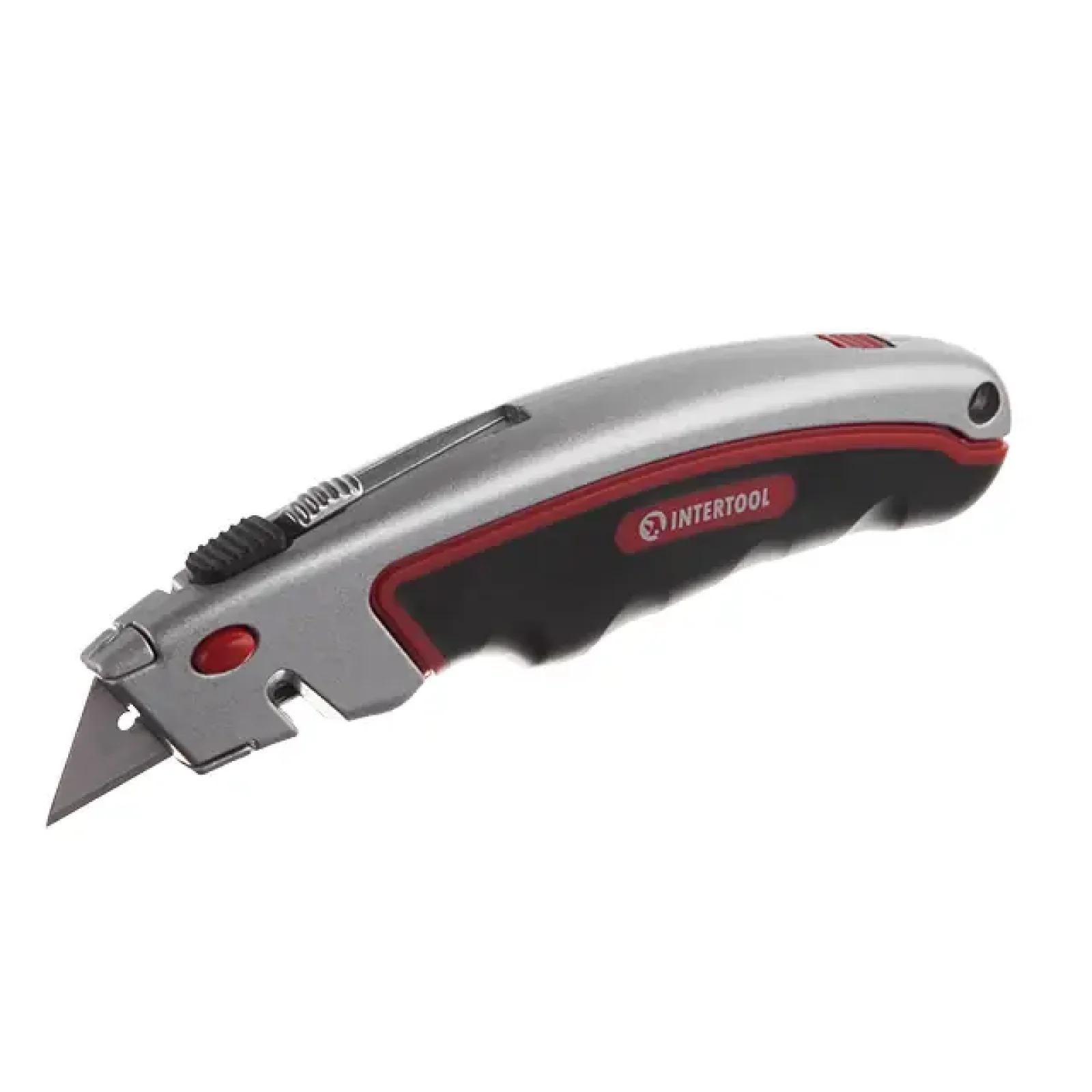 Ніж трапецієподібний, 60×19 мм, з висувним лезом, металевий корпус, прогумована рукоятка INTERTOOL (HT-0516) UA