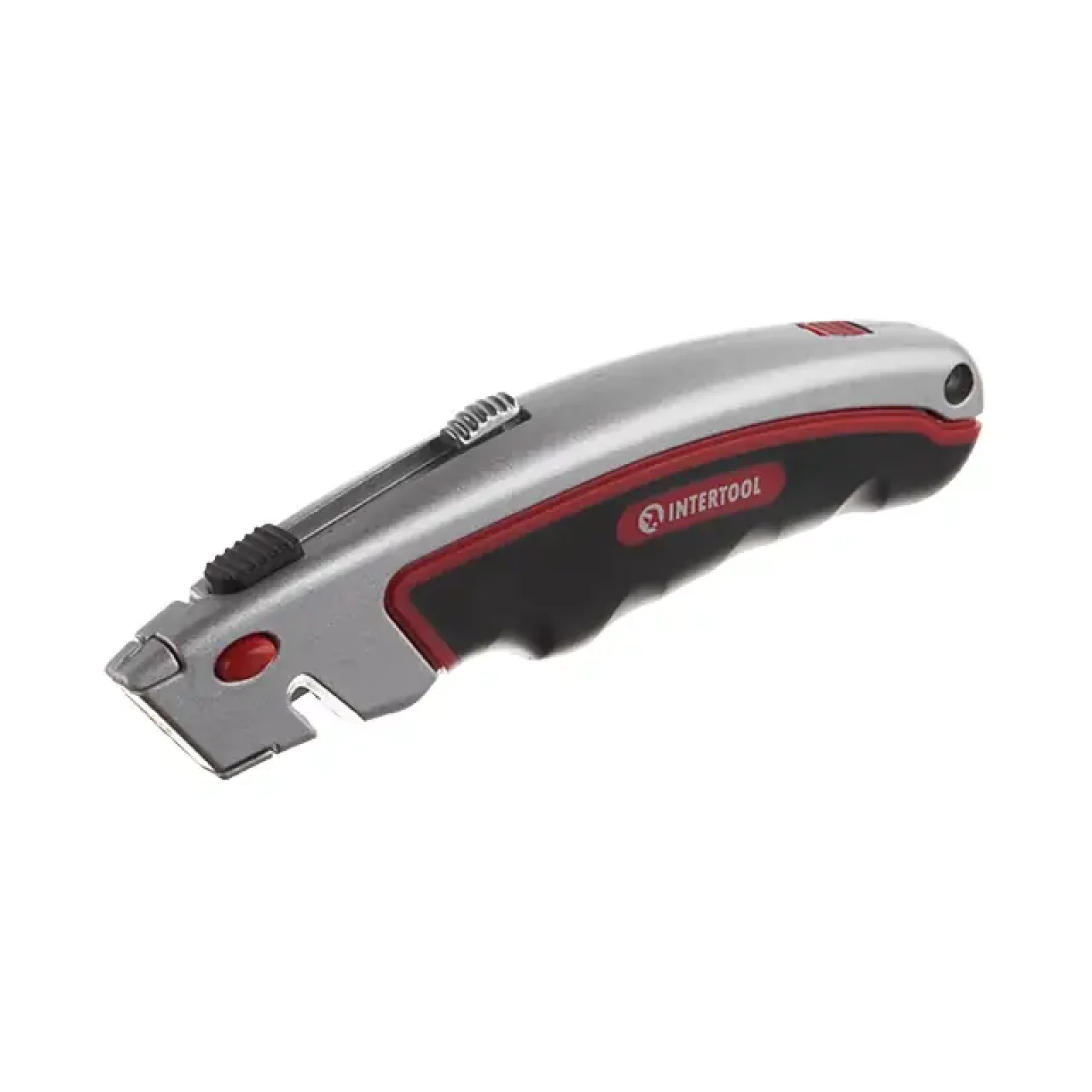 Ніж трапецієподібний, 60×19 мм, з висувним лезом, металевий корпус, прогумована рукоятка INTERTOOL (HT-0516) UA