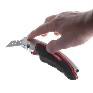 Ніж трапецієподібний, 60×19 мм, з висувним лезом, металевий корпус, прогумована рукоятка INTERTOOL (HT-0516) UA