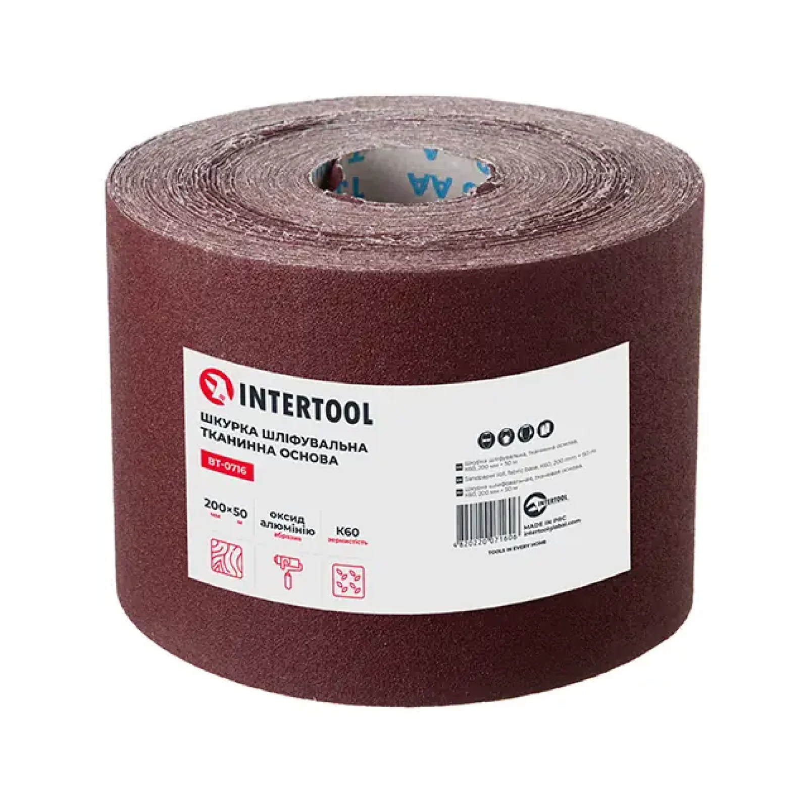 Шкурка шліфувальна, тканинна основа, К60, 200 мм × 50 м INTERTOOL (BT-0716) UA