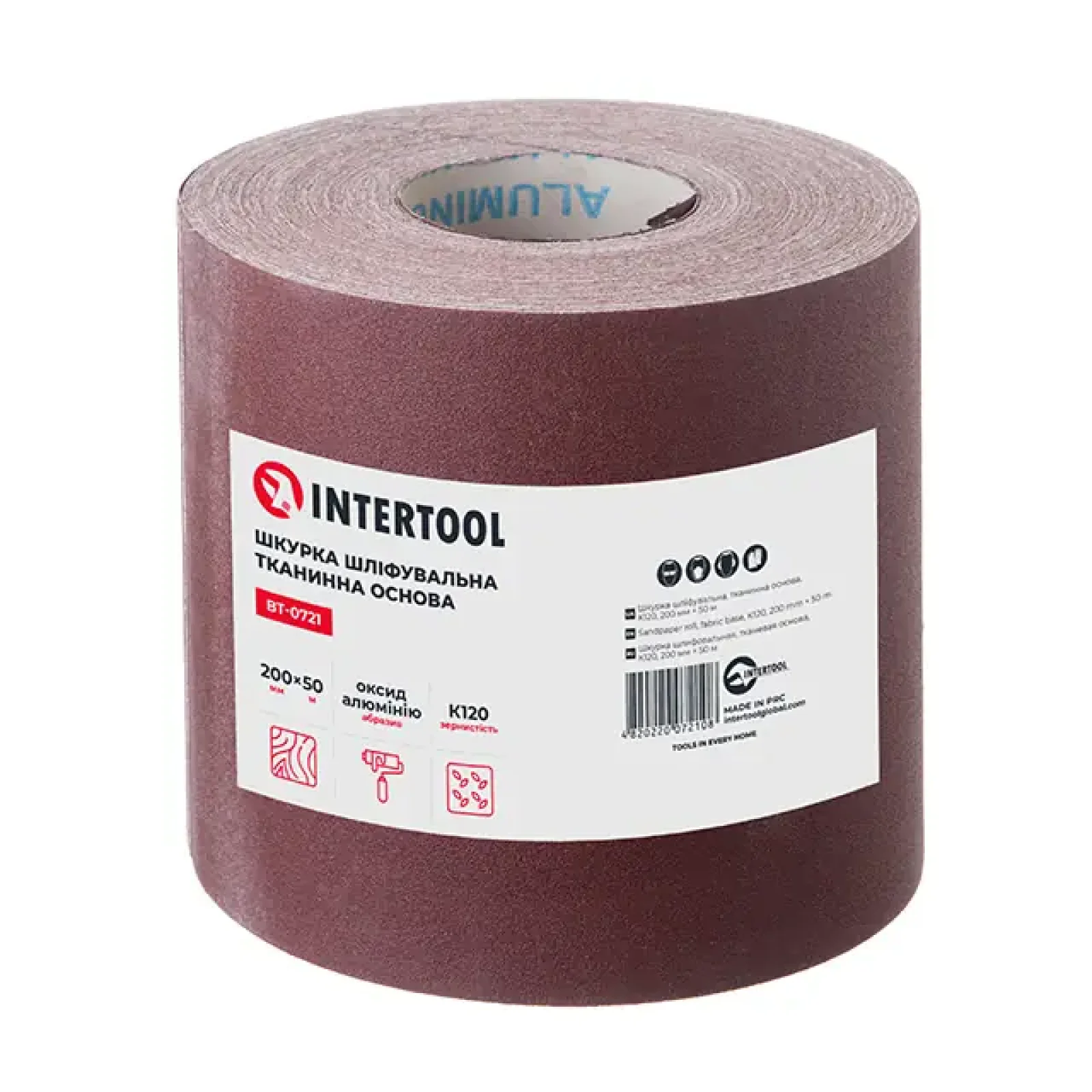 Шкурка шліфувальна, тканинна основа, К120, 200 мм × 50 м INTERTOOL (BT-0721) UA