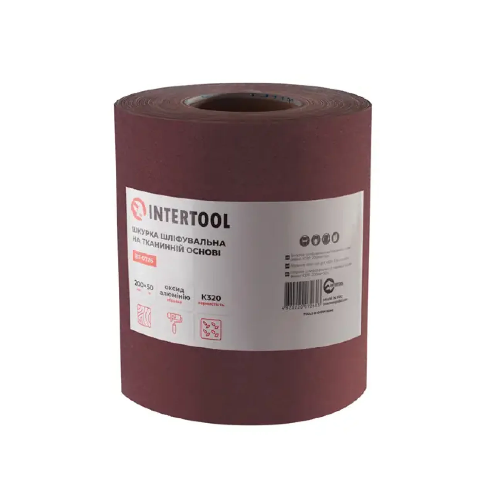 Шкурка шліфувальна, тканинна основа, К320, 200 мм × 50 м INTERTOOL (BT-0726) UA