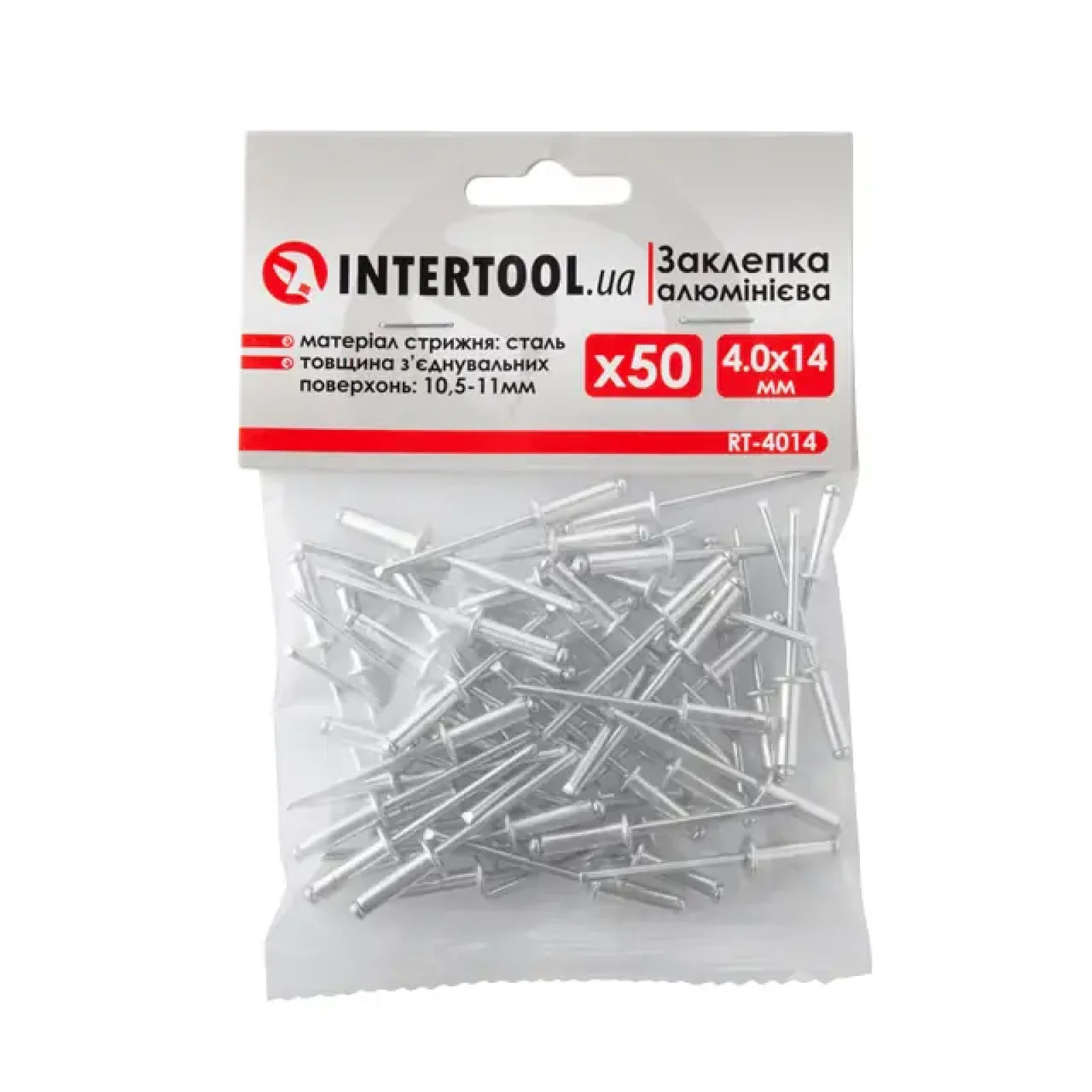 Заклепка алюмінієва, 4,0×14,0 мм, 50 шт. INTERTOOL (RT-4014) UA